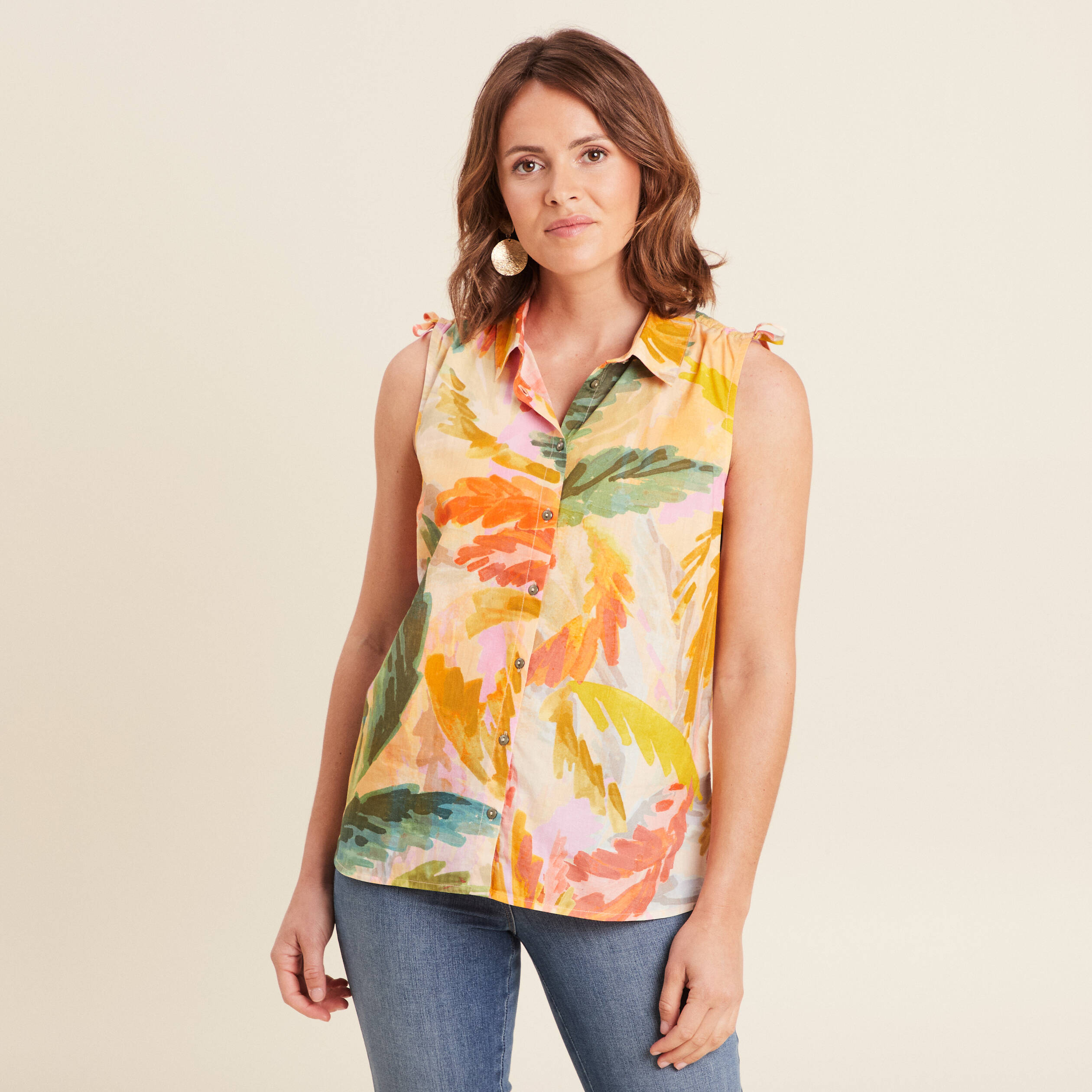 chemise sans manches en coton multicolore femme Chemise sans manches en coton multicolore femme