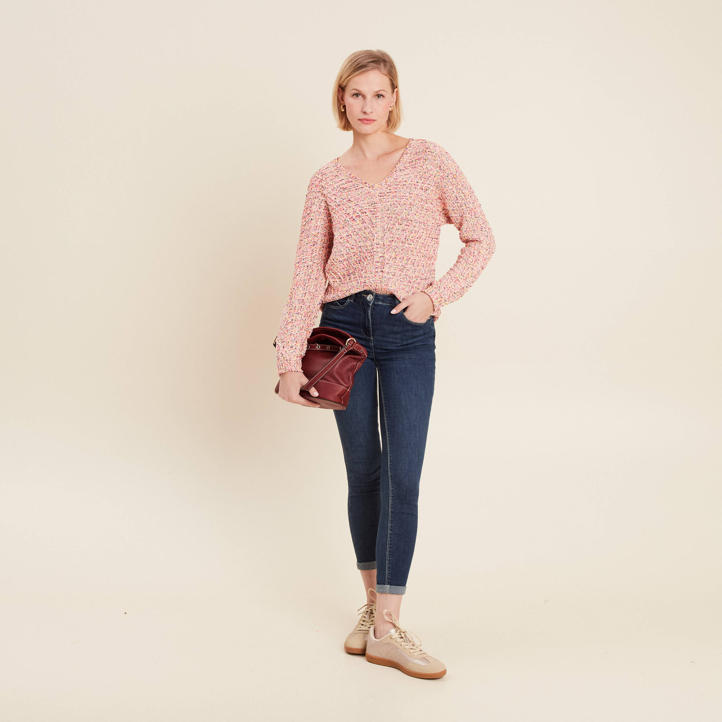 Pull manches longues rose fushia femme