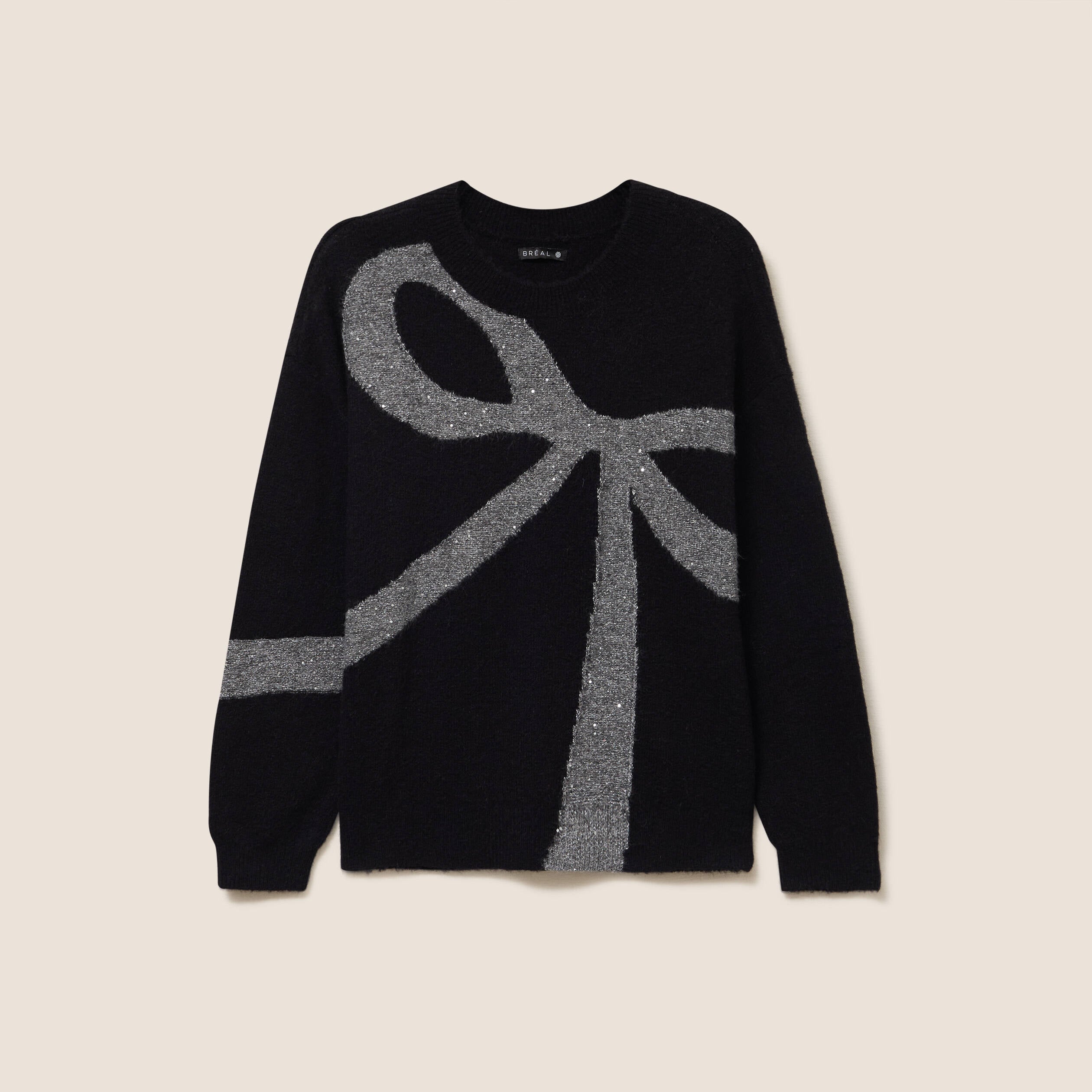 Pull col bateau manches longues noir femme