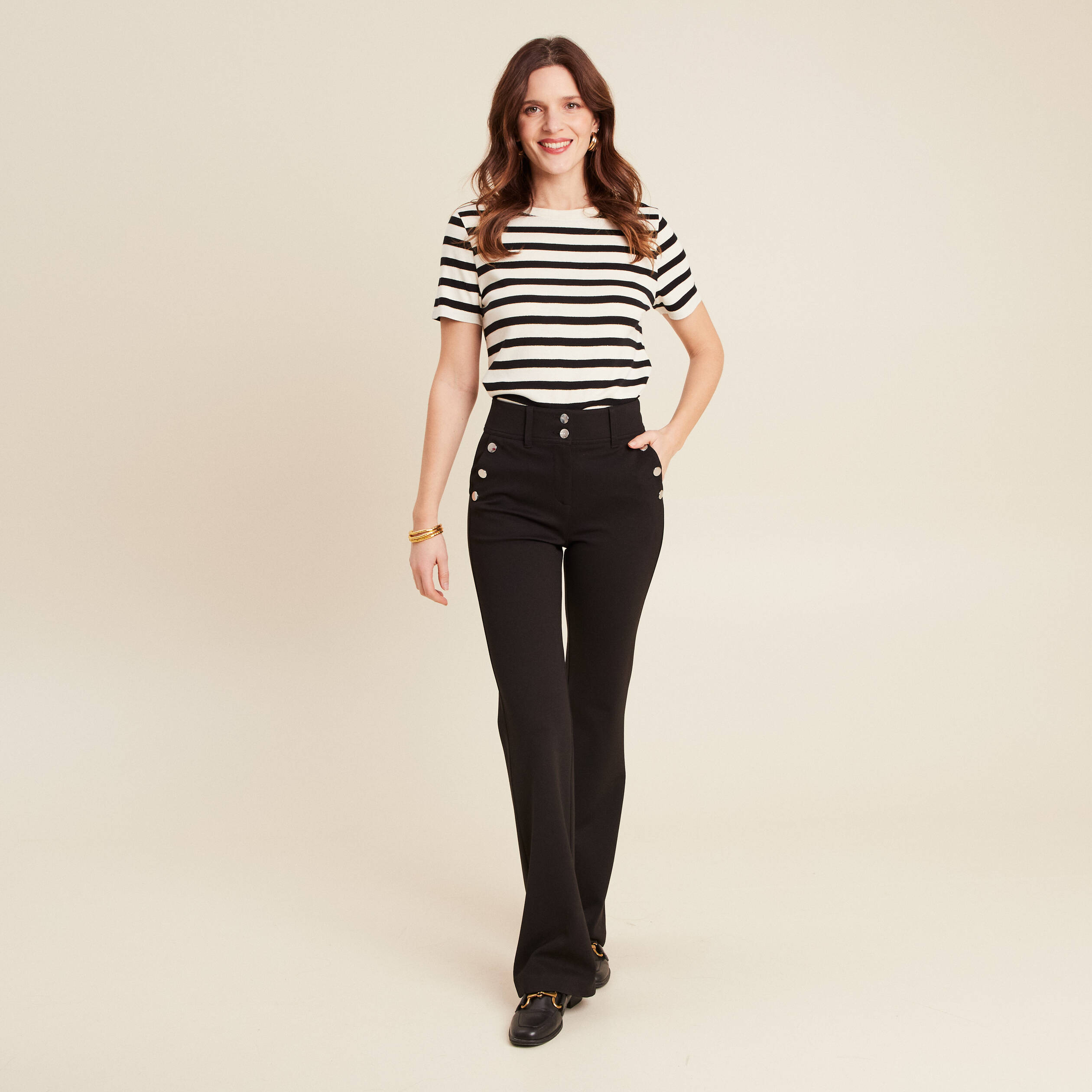 Pantalon bootcut à pont noir femme