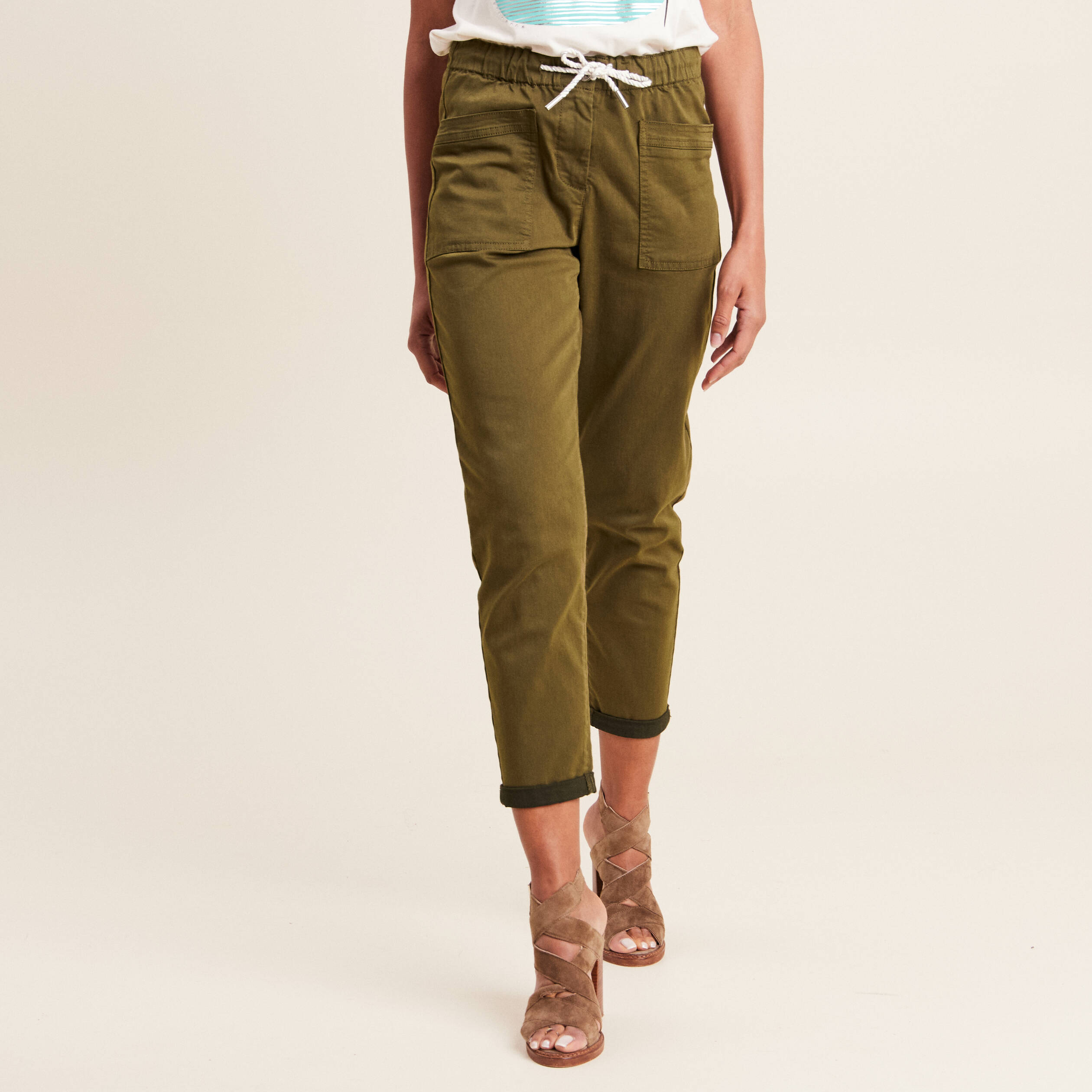 Pantalon coupe mom 7/8&egrave;me vert olive femme