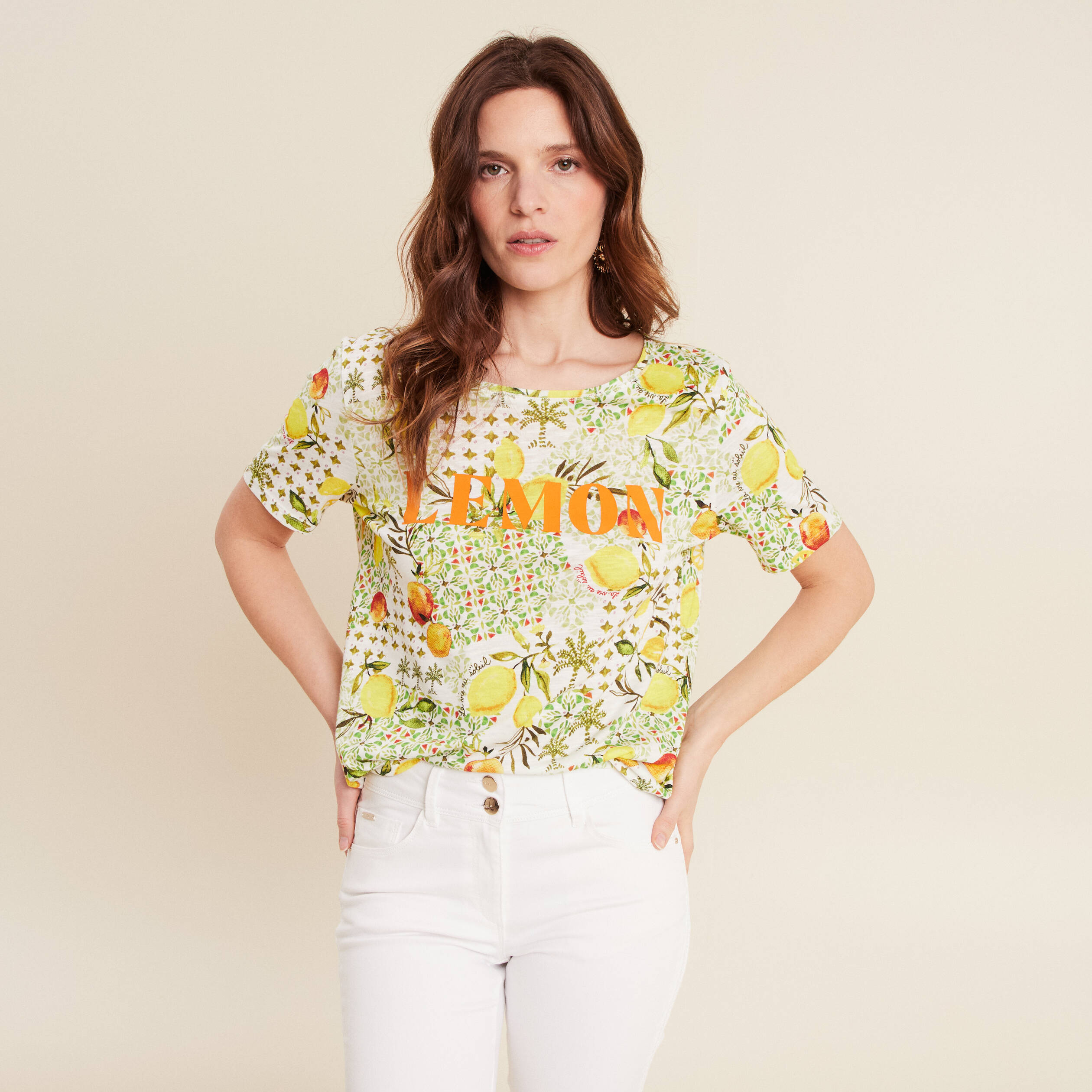 T-shirt manches courtes jaune citron femme