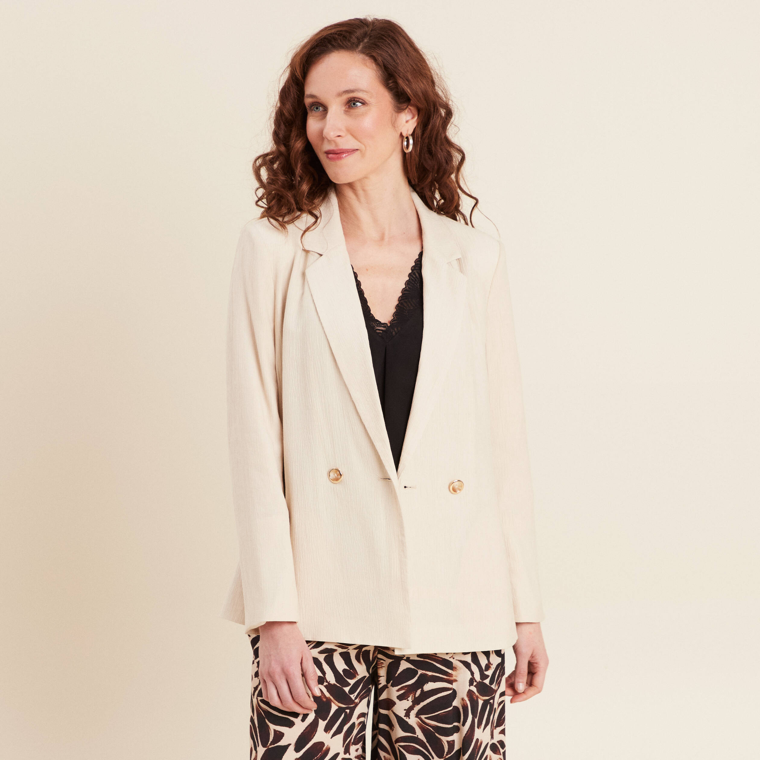 Veste tailleur fluide ivoire femme