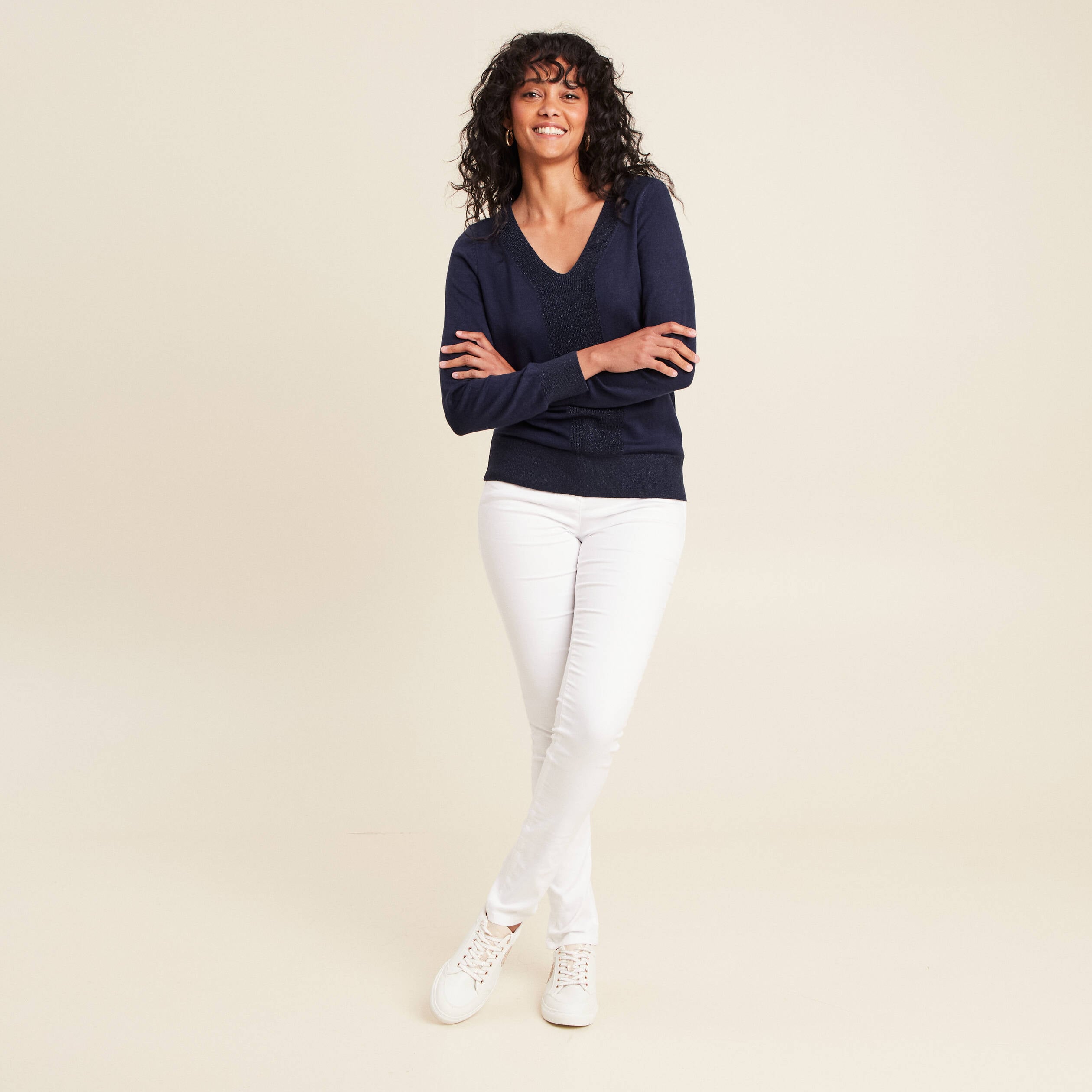 Pull manches longues bleu marine femme