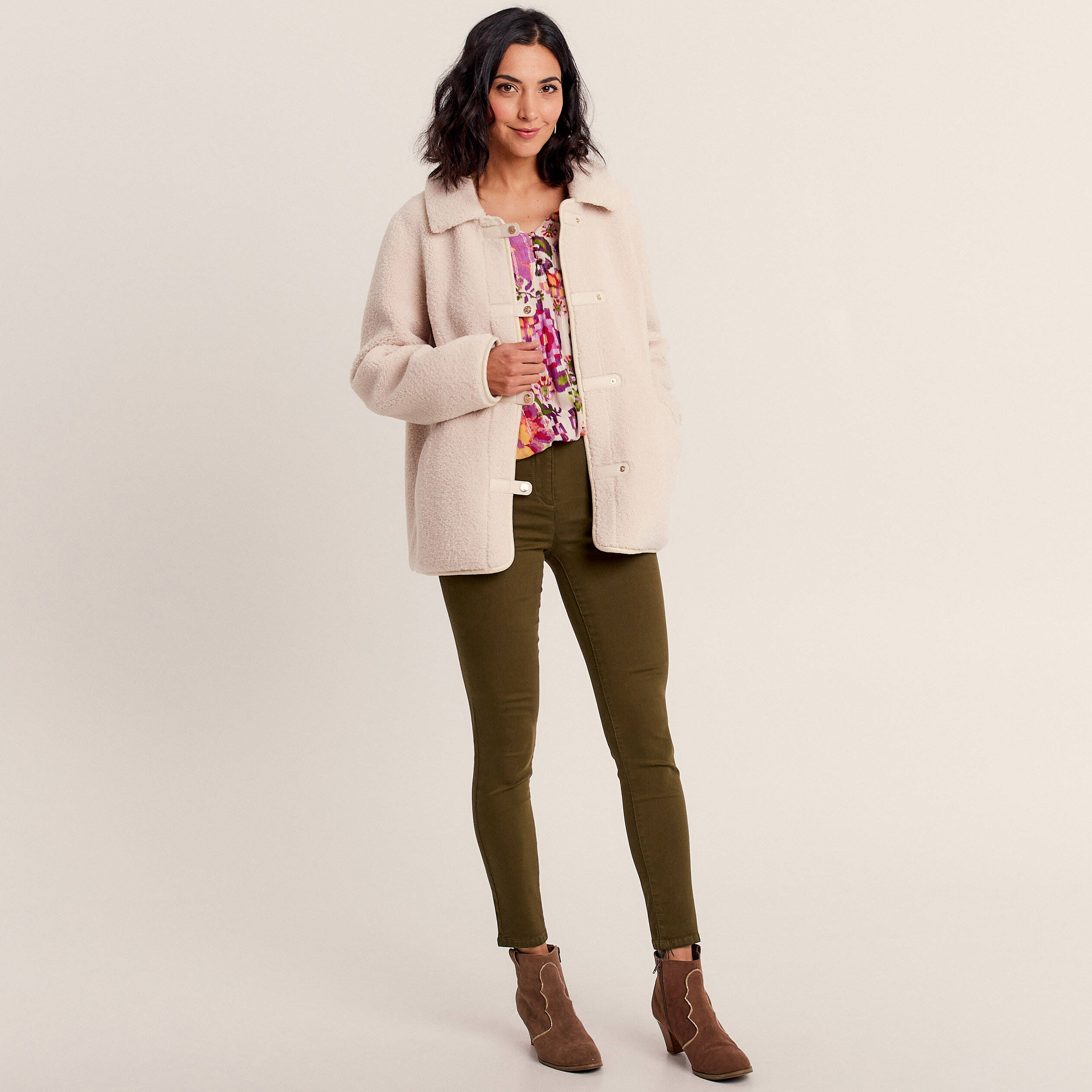 Pantalon l ger taille standard 7 8 me vert kaki femme