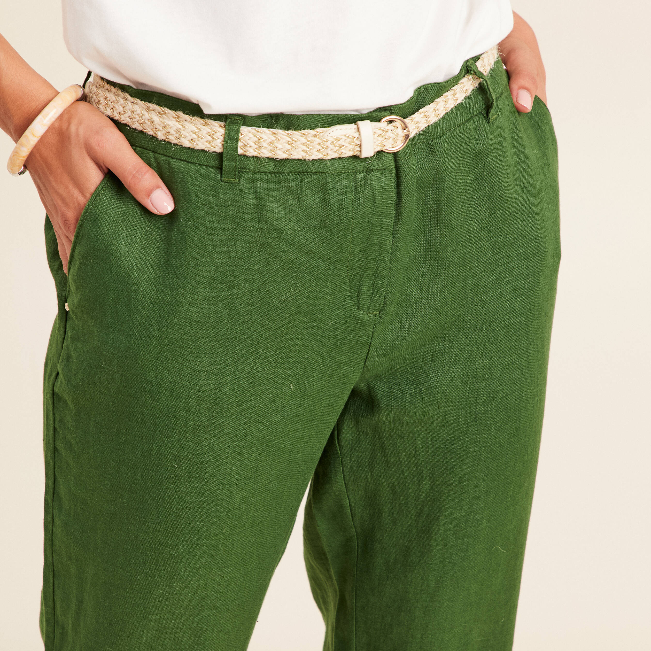 pantalon flou ceinture vert fonce femme Pantalon flou ceinturé vert foncé femme