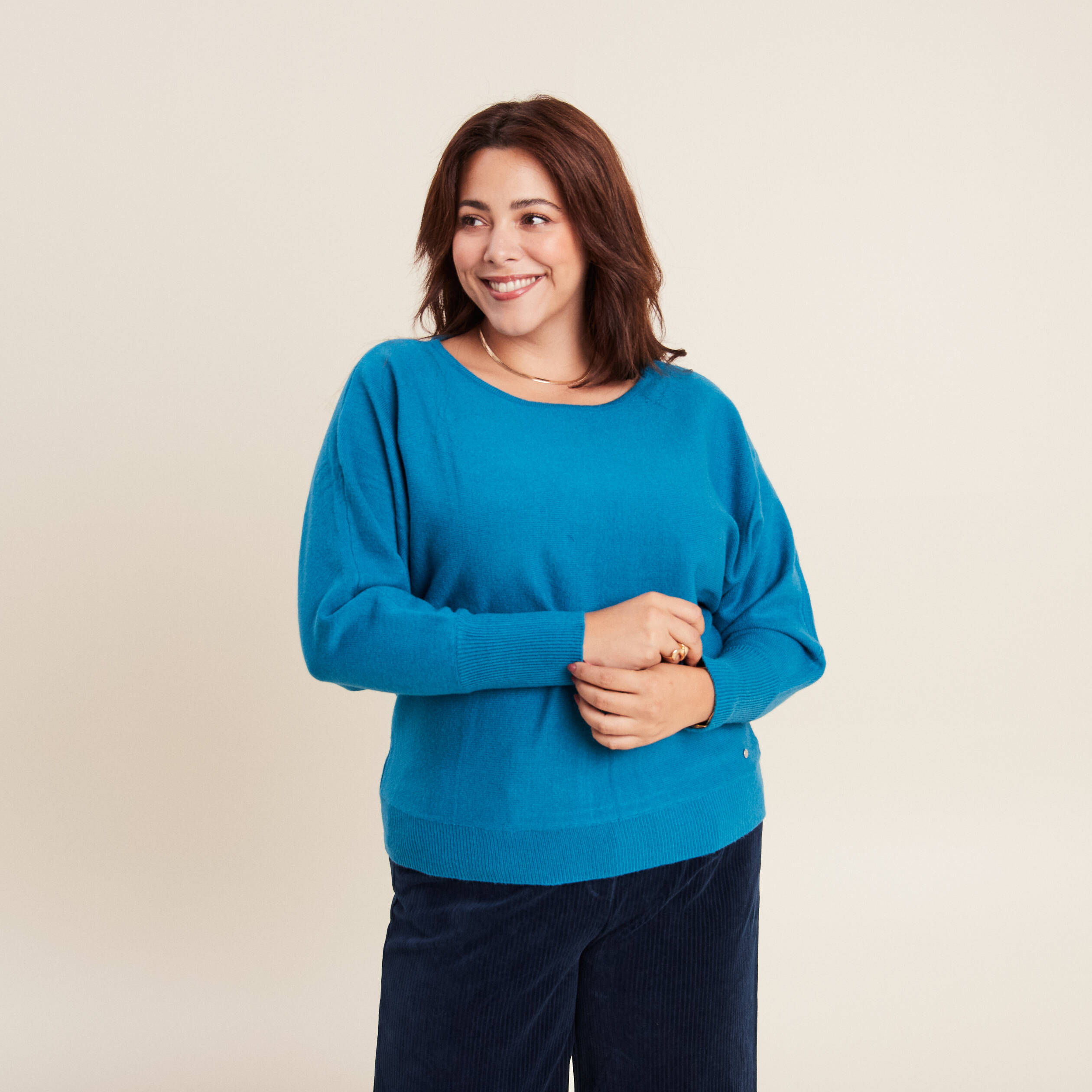 Pull manches longues bleu canard femme
