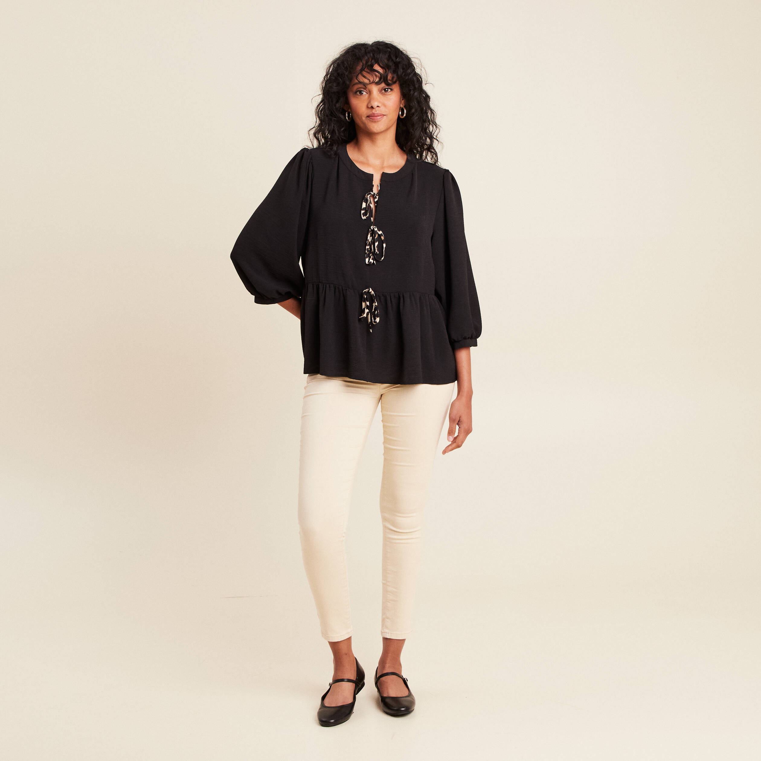 blouse ample col rond manches 34 noir femme blouse ample col rond manches 3/4 noir femme