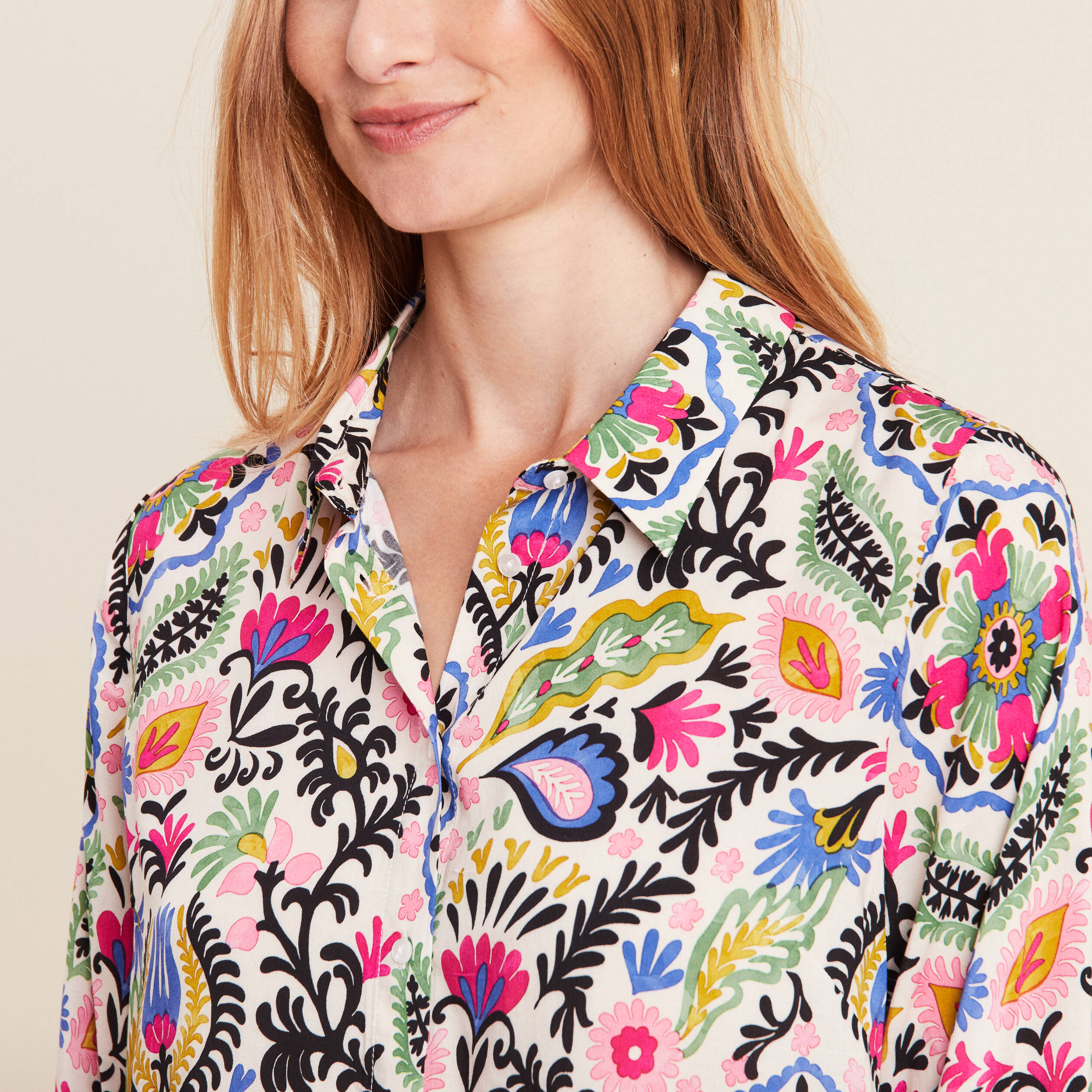 Chemise manches longues rose femme