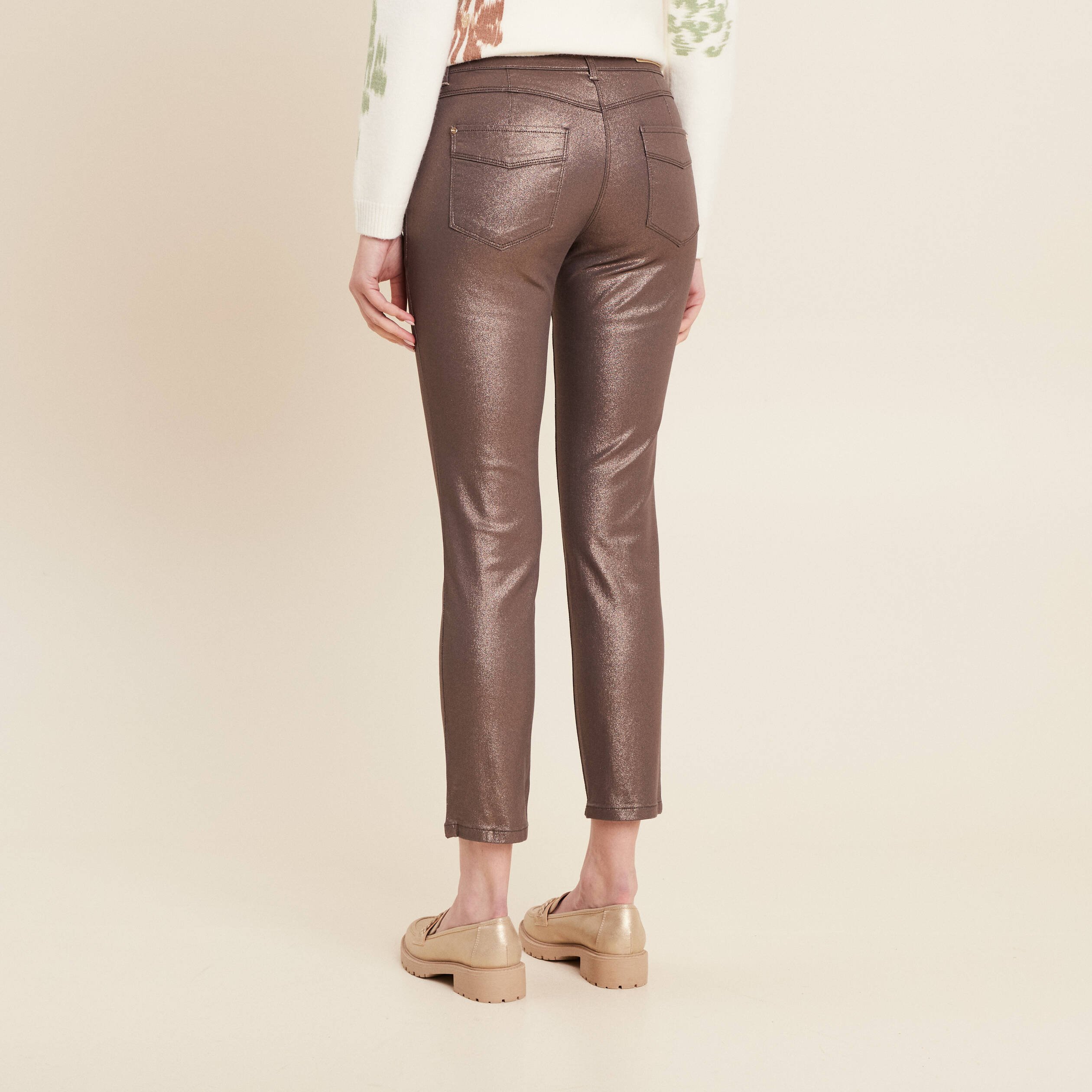 Pantalon ajusté enduit 7/8ème sable femme