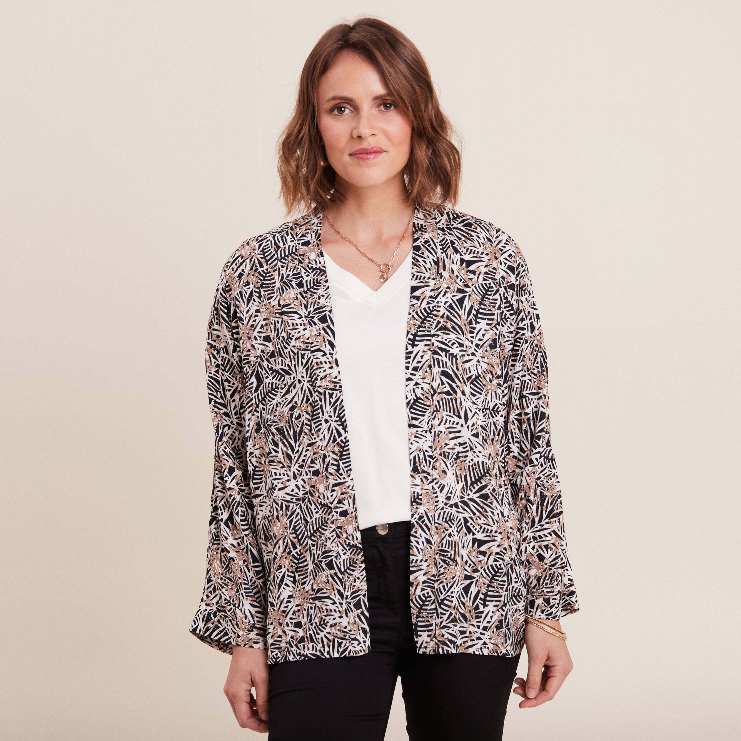 Kimono manches longues noir femme