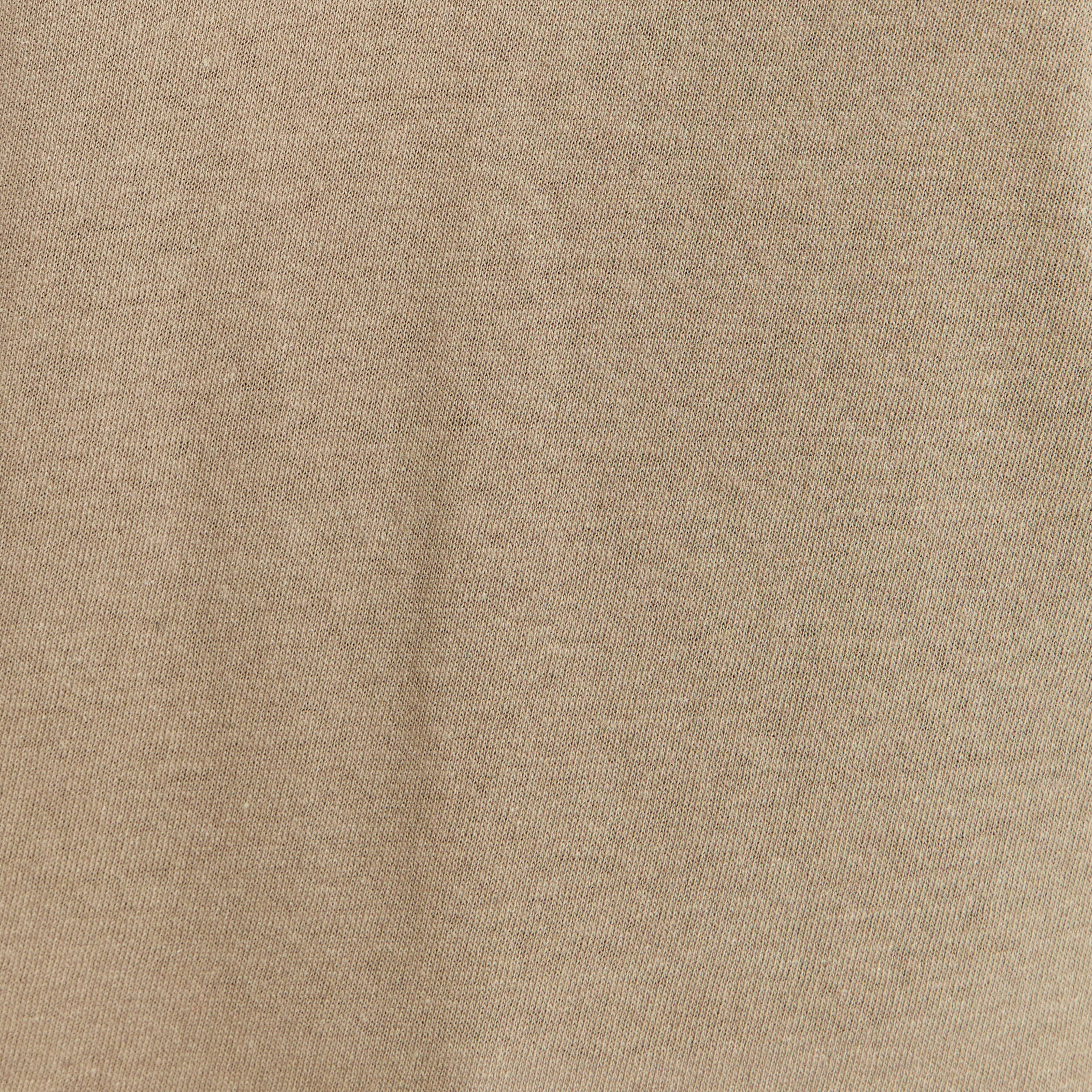 T-shirt col v manches courtes aspect lin vert kaki femme
