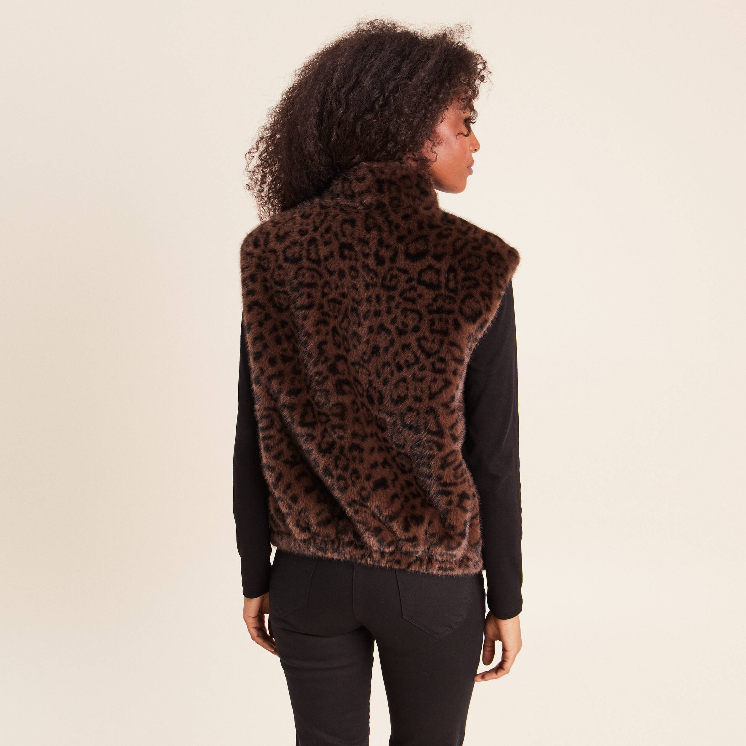 Veste col montant doubl&eacute;e marron femme