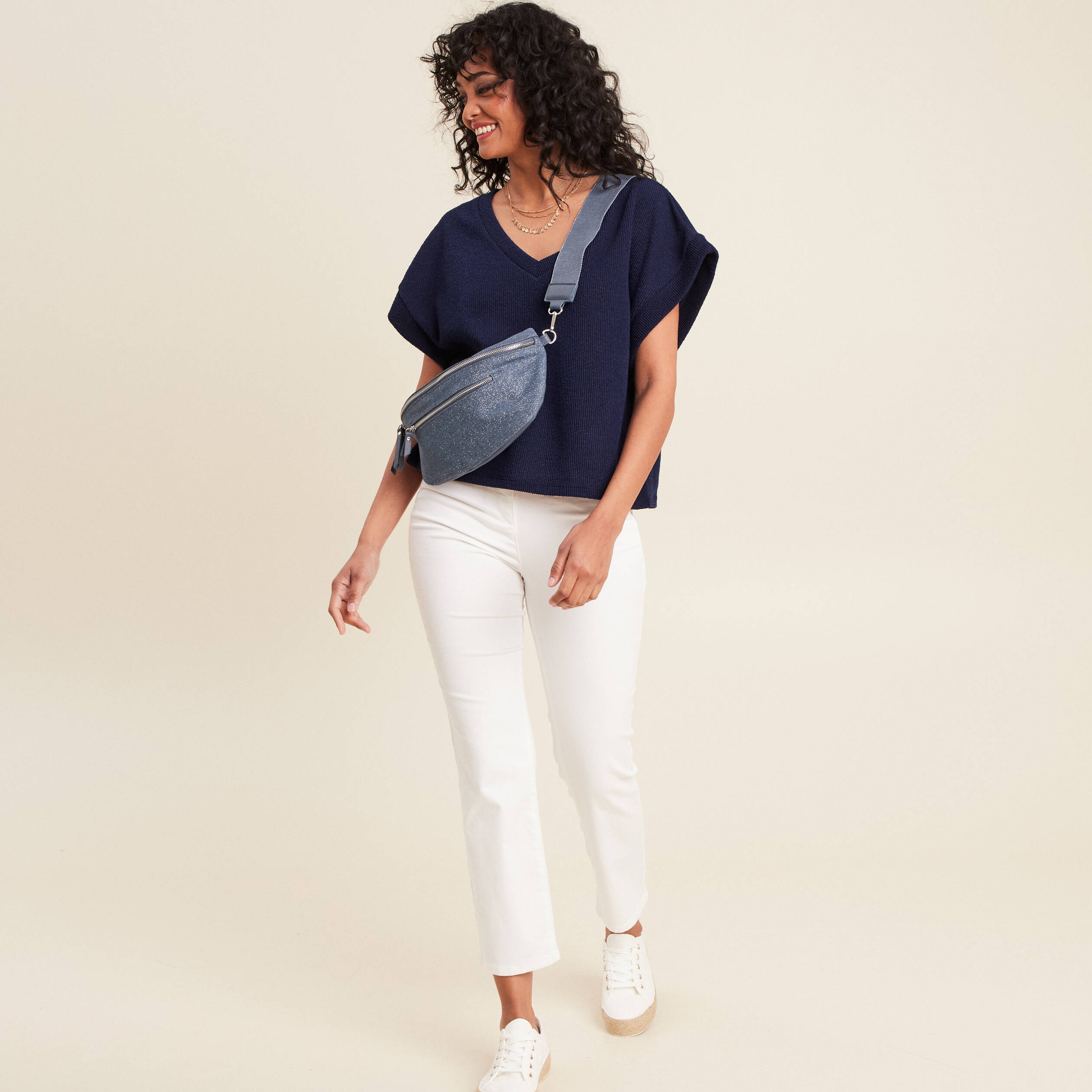 T-shirt sans manches bleu marine femme