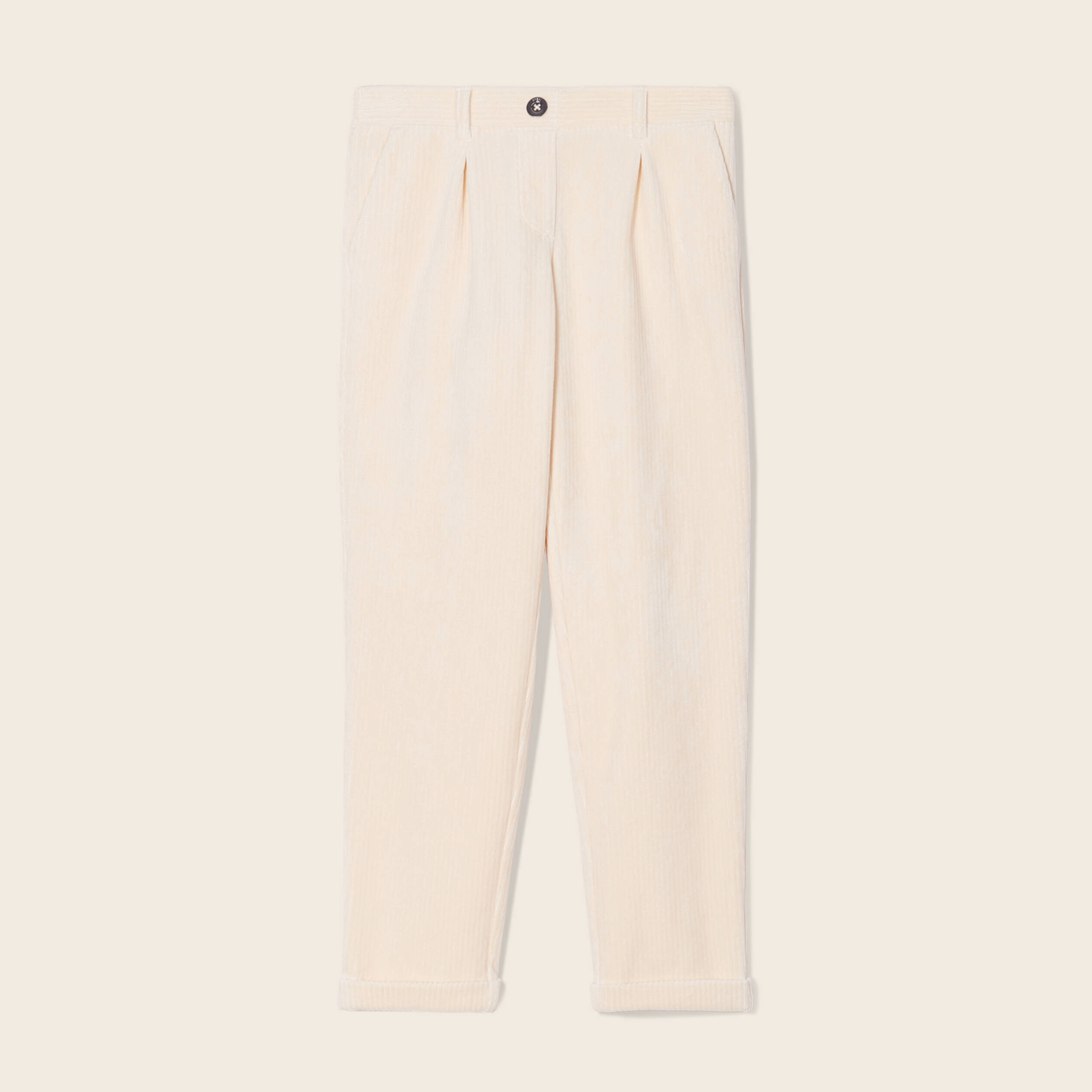 Pantalon chino flou velours ivoire femme