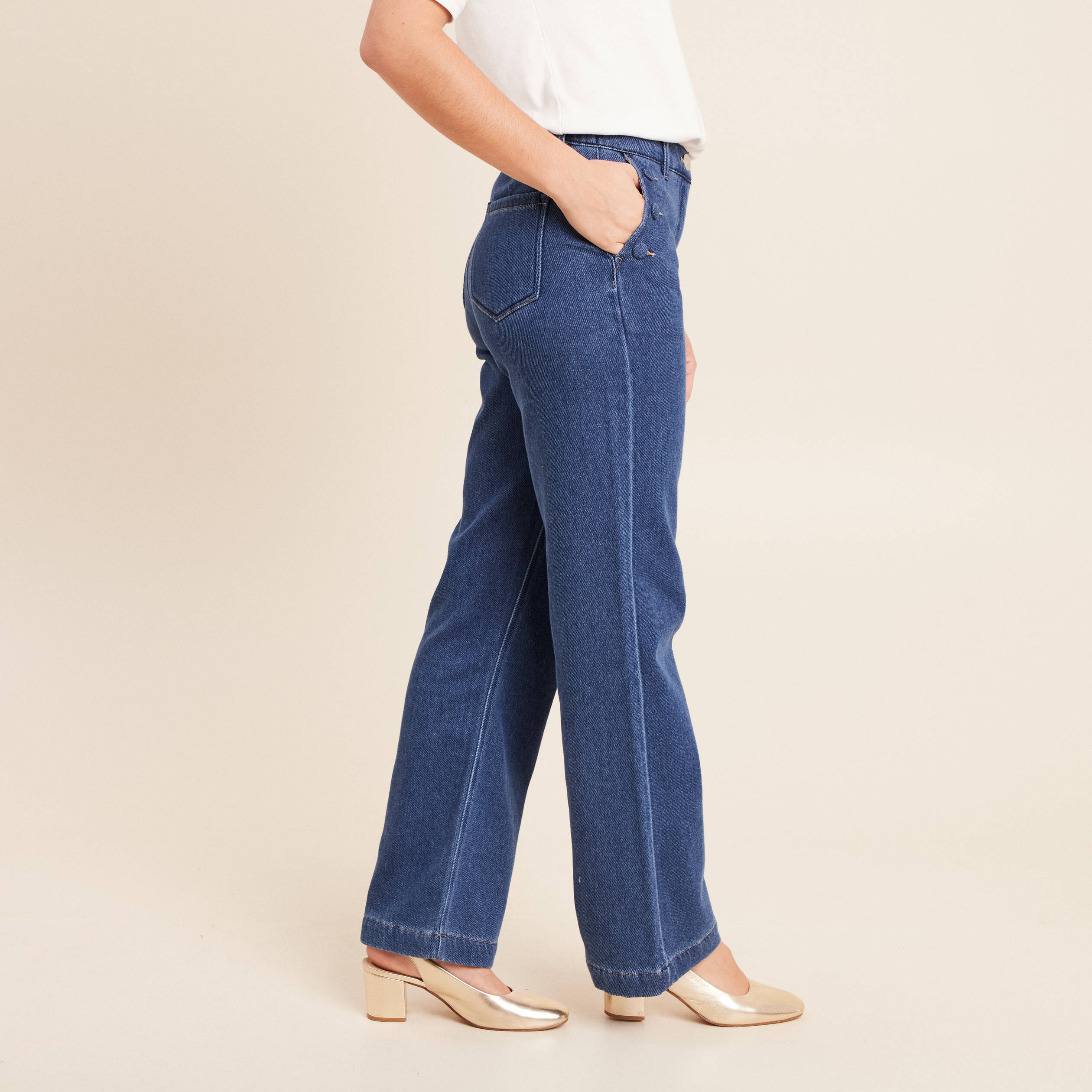 Jean large taille haute denim stone femme