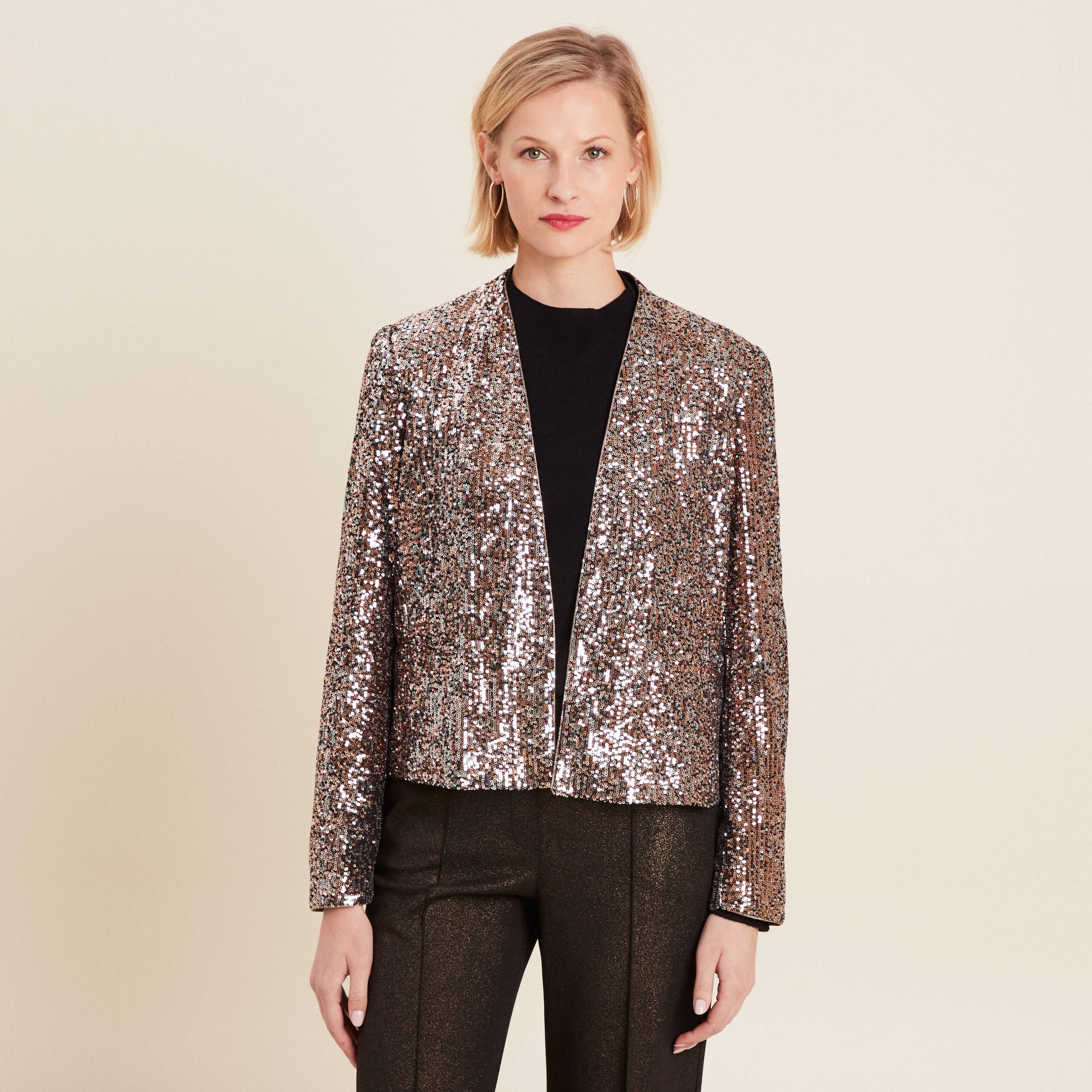 Veste col châle avec sequins couleur cuivre femme