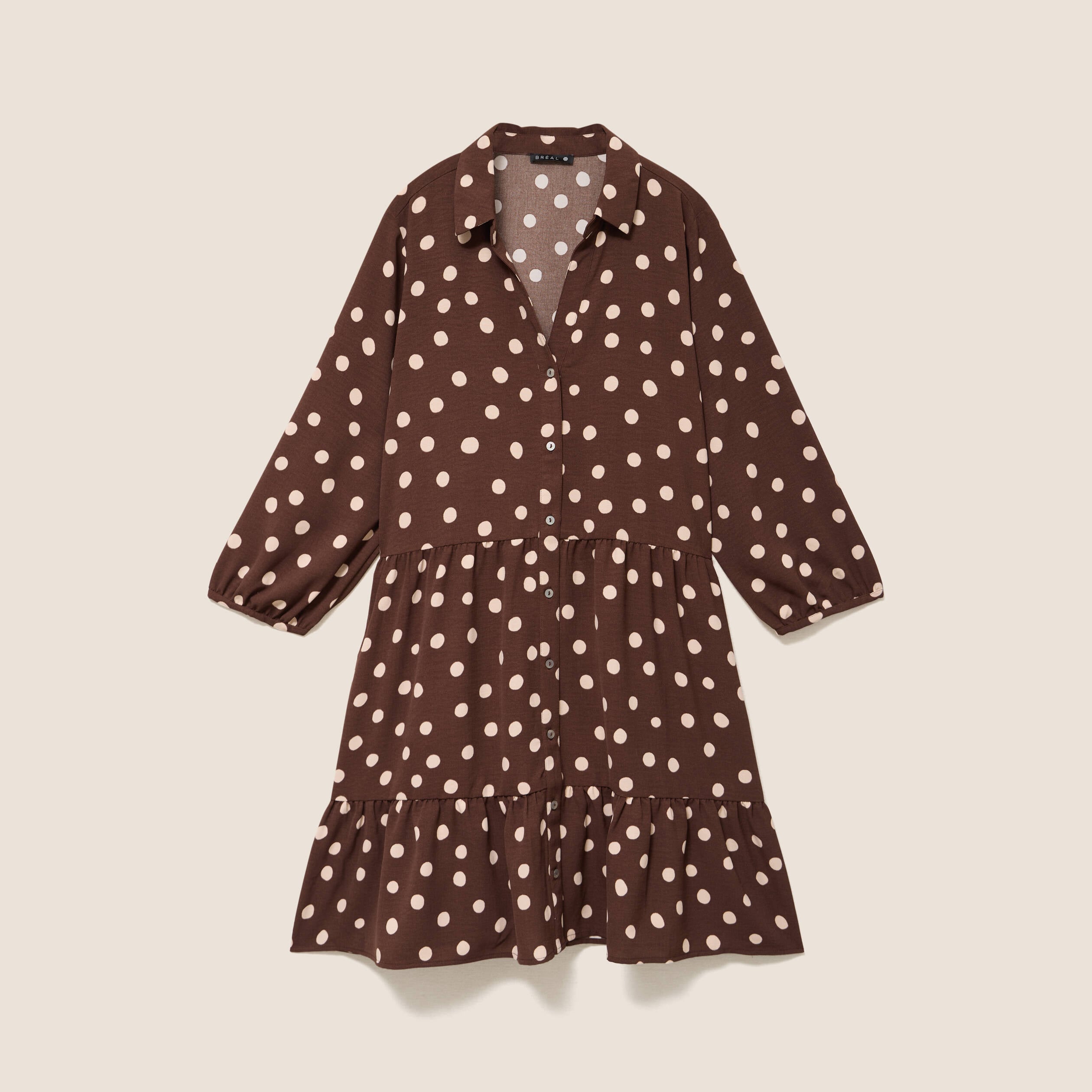 Robe courte &eacute;vas&eacute;e col chemise marron femme