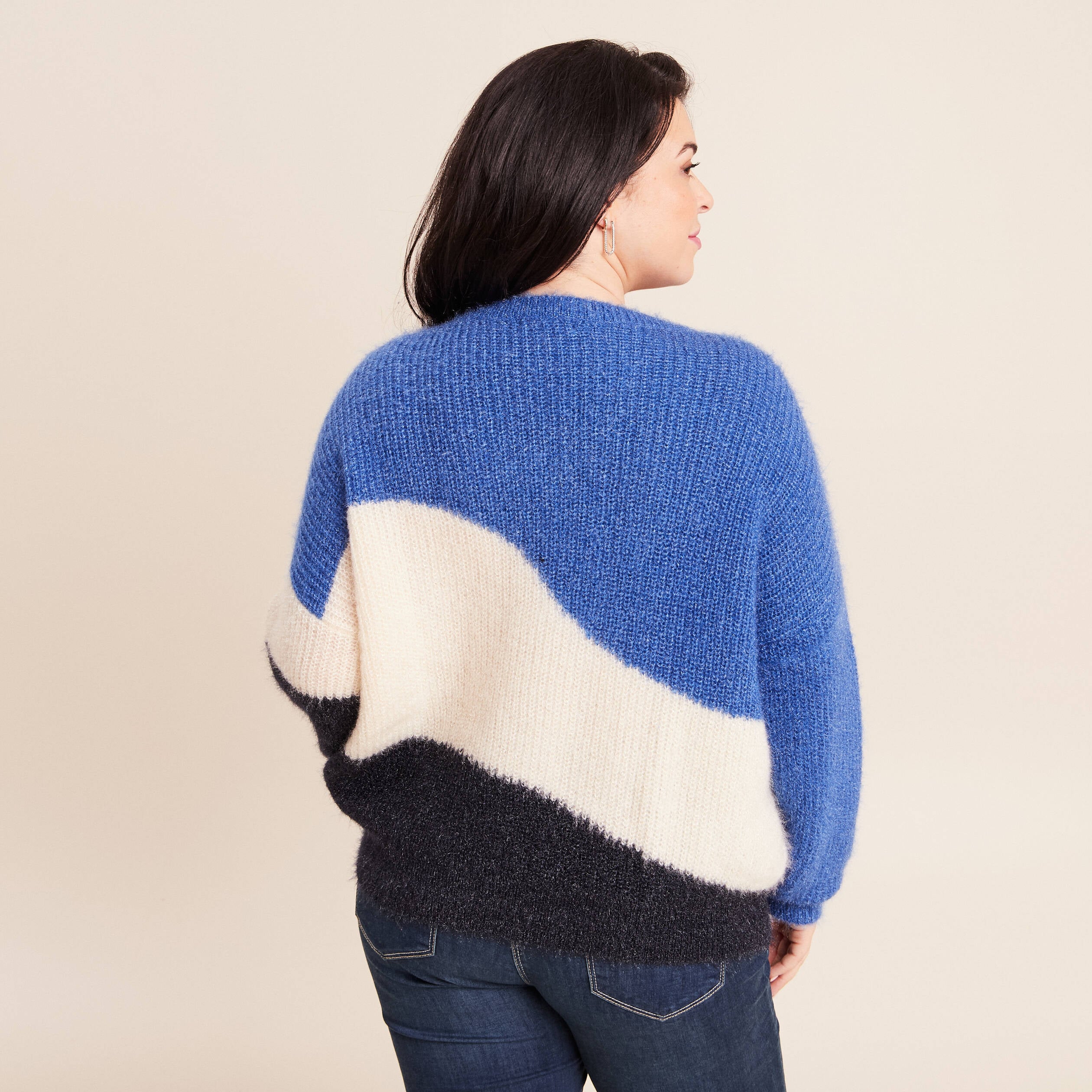 Pull col rond manches longues ecru femme