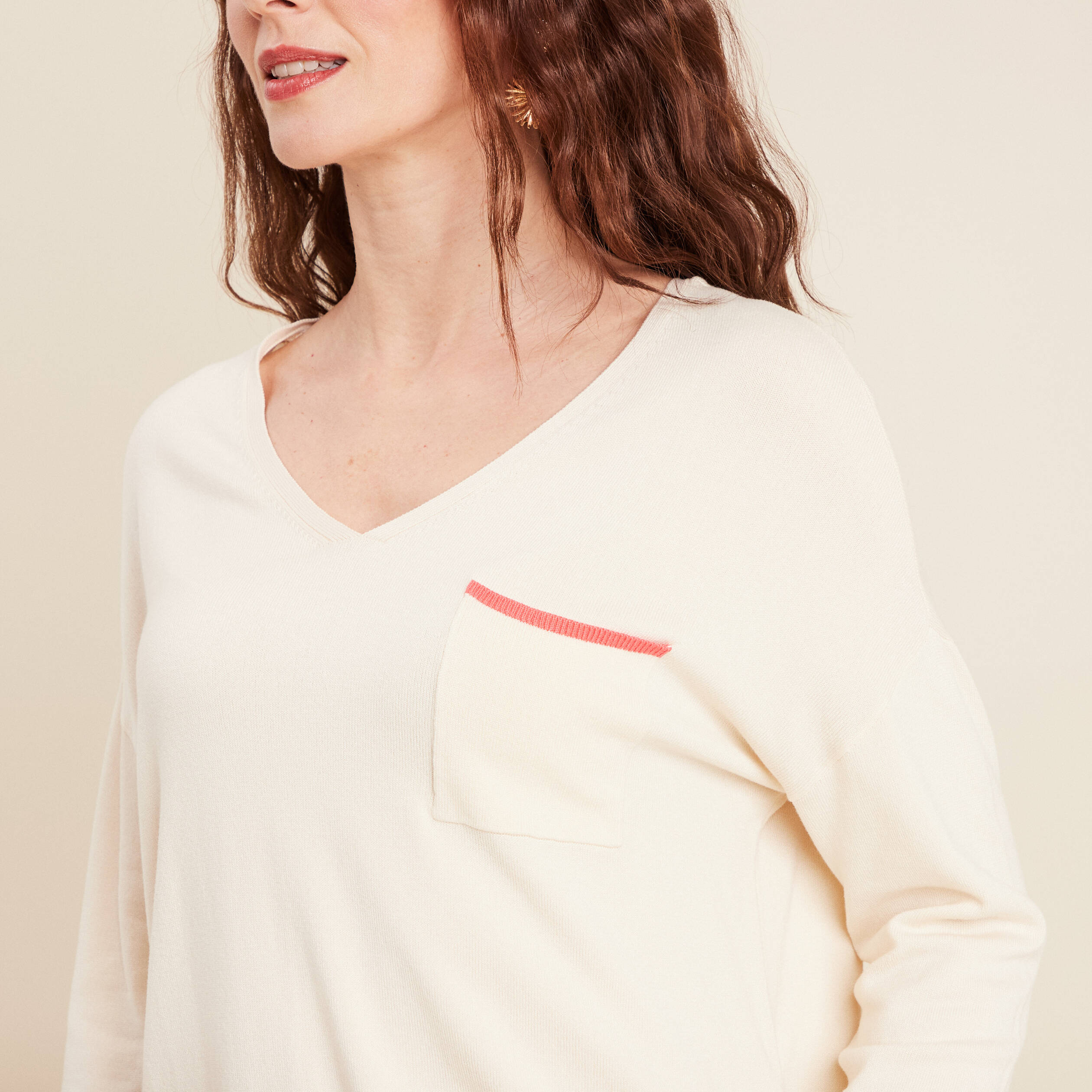 Pull manches longues ecru femme