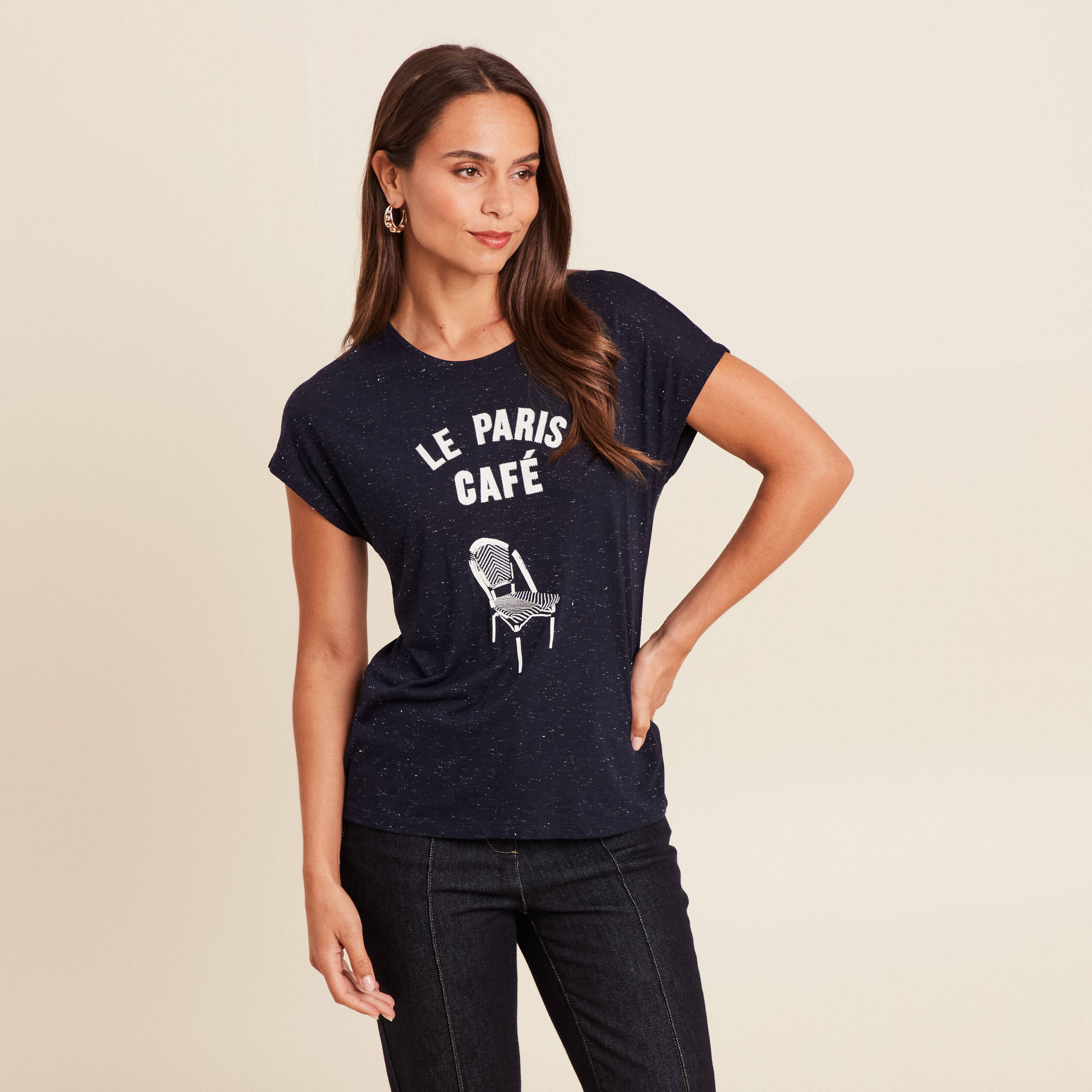 t shirt col rond manches courtes bleu marine femme T-shirt col rond manches courtes bleu marine femme
