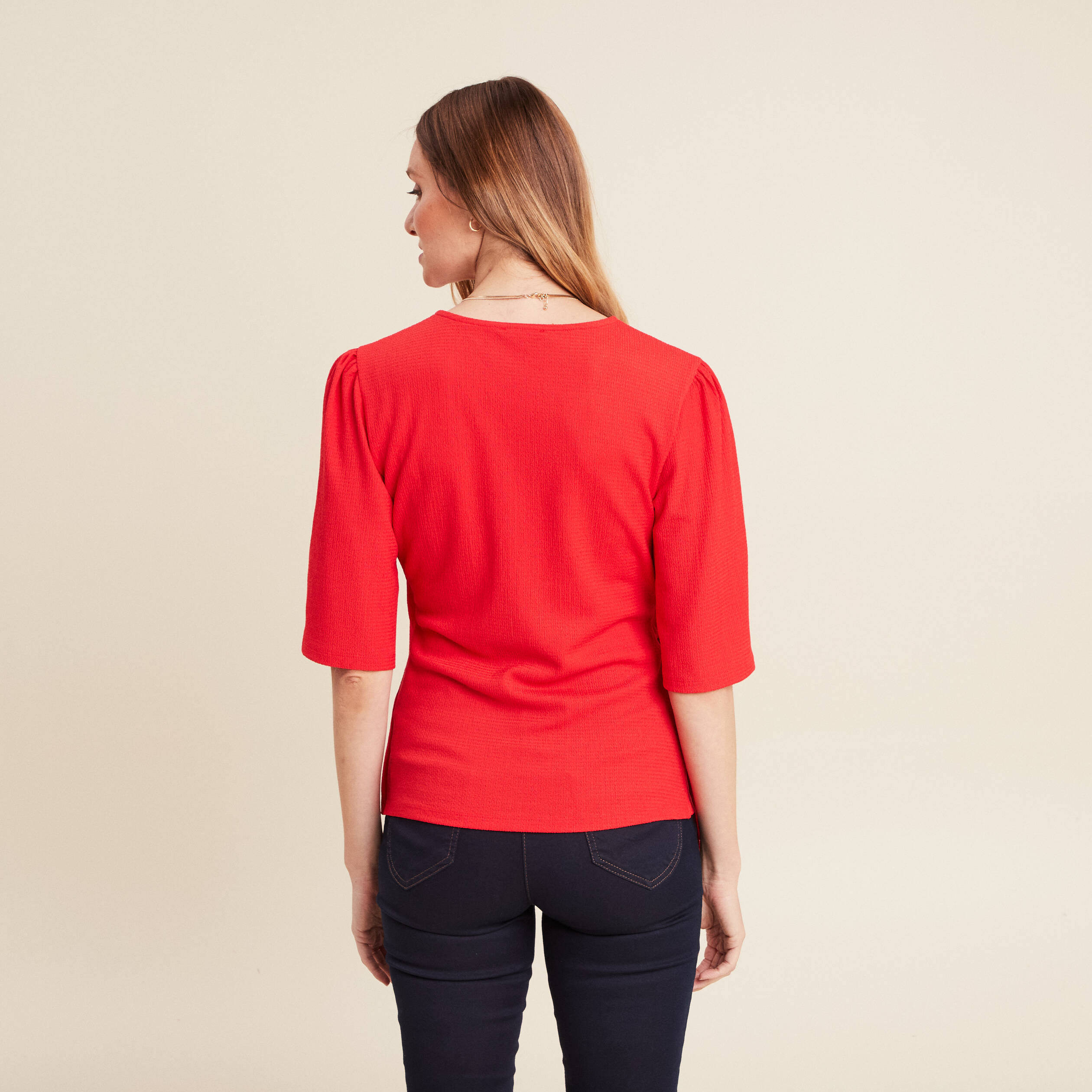 blouse col v manches coude rouge femme Blouse col V manches coude rouge femme