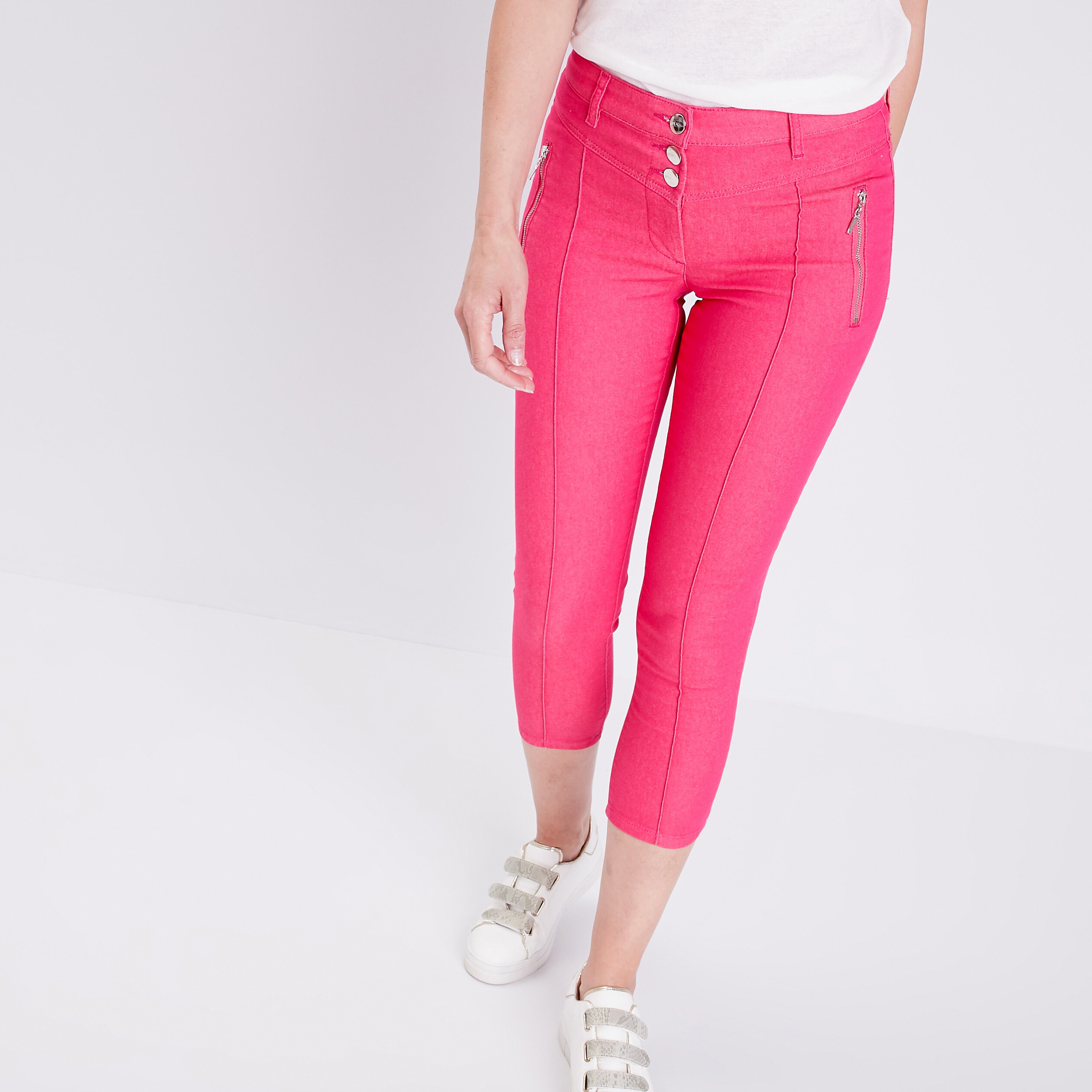 Pantacourt taille standard rose framboise femme