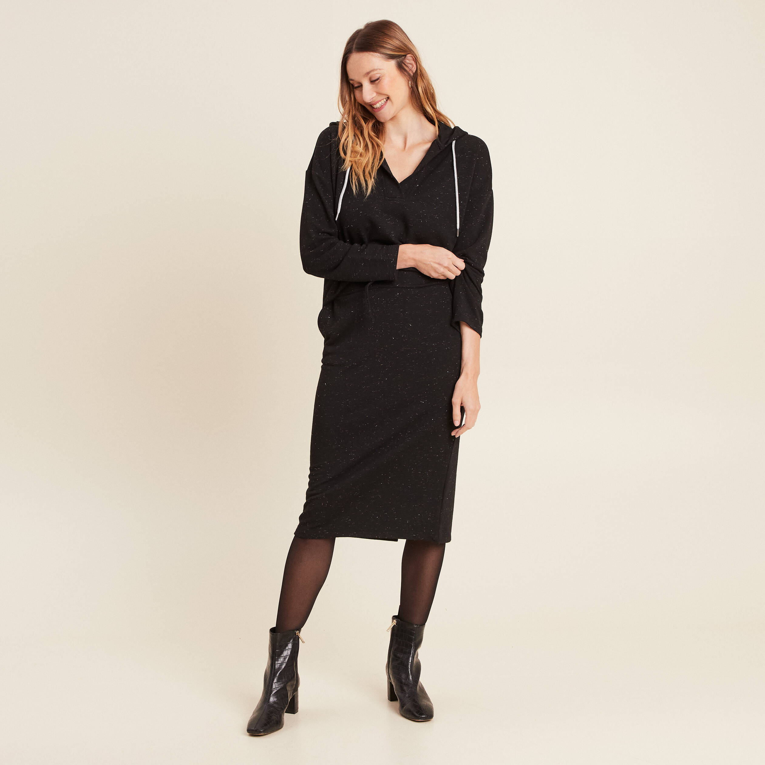 Jupe longue droite fluide noir femme Breal