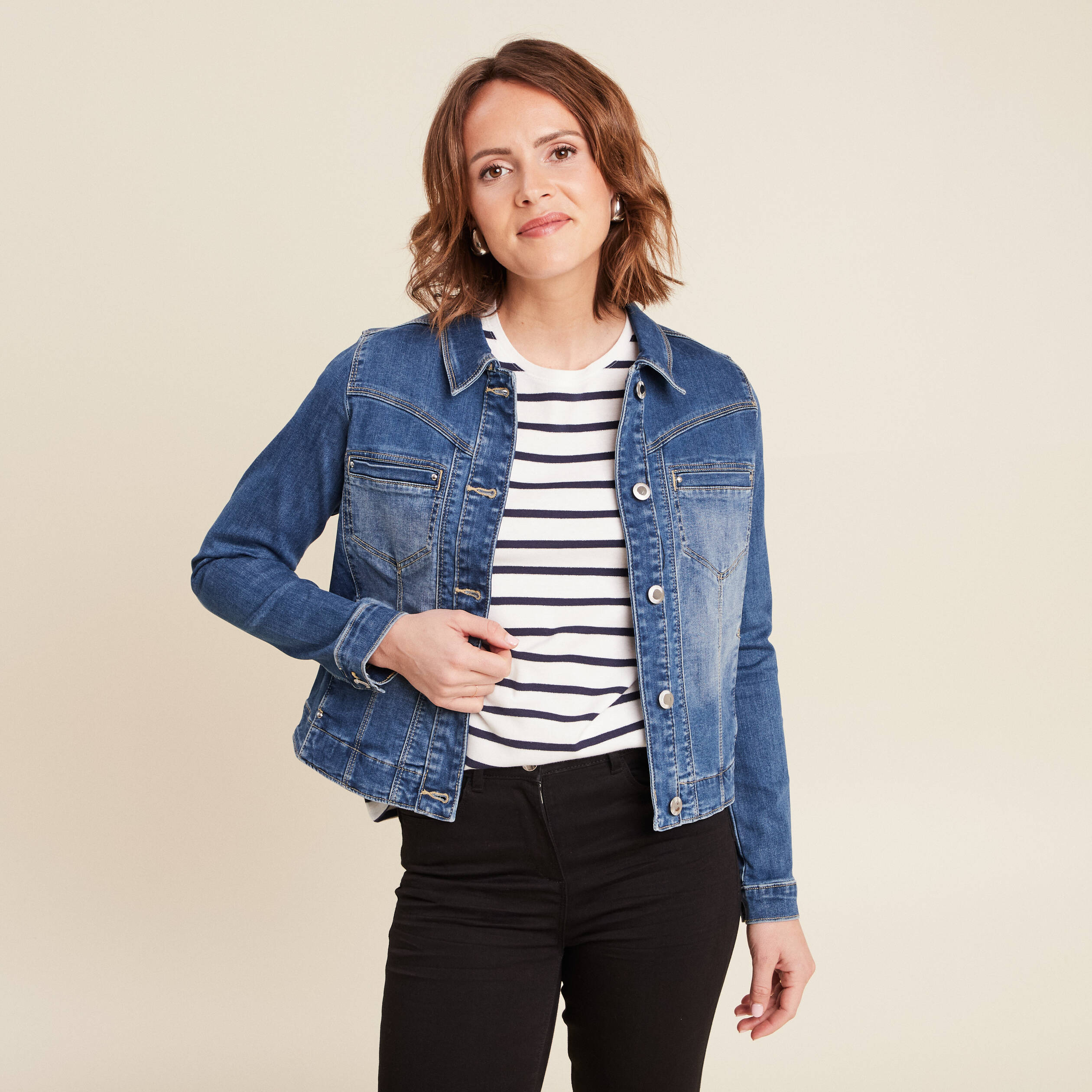 Blouson en jean denim double stone femme