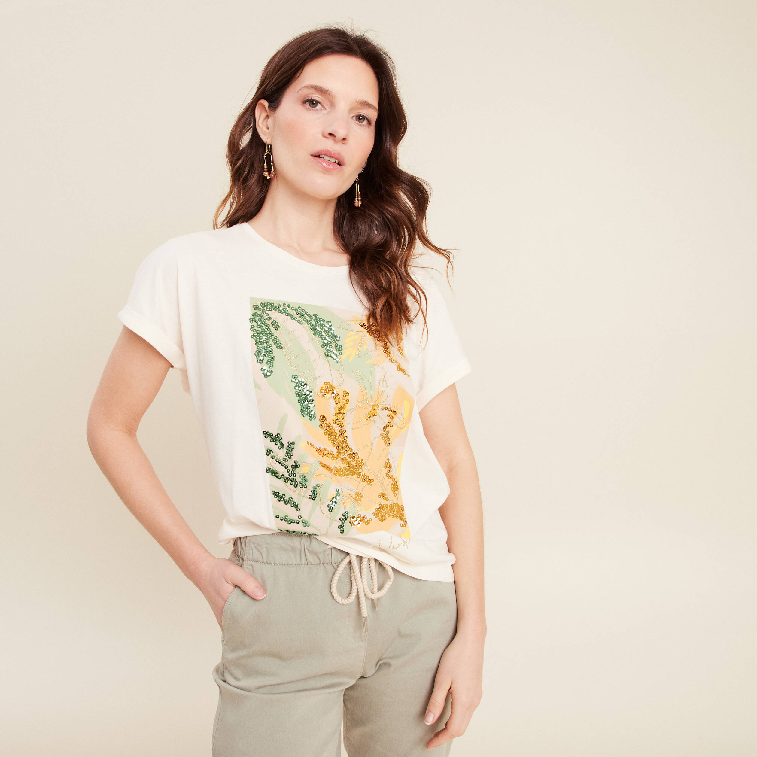 t shirt manches courtes ecru femme T-shirt manches courtes ecru femme
