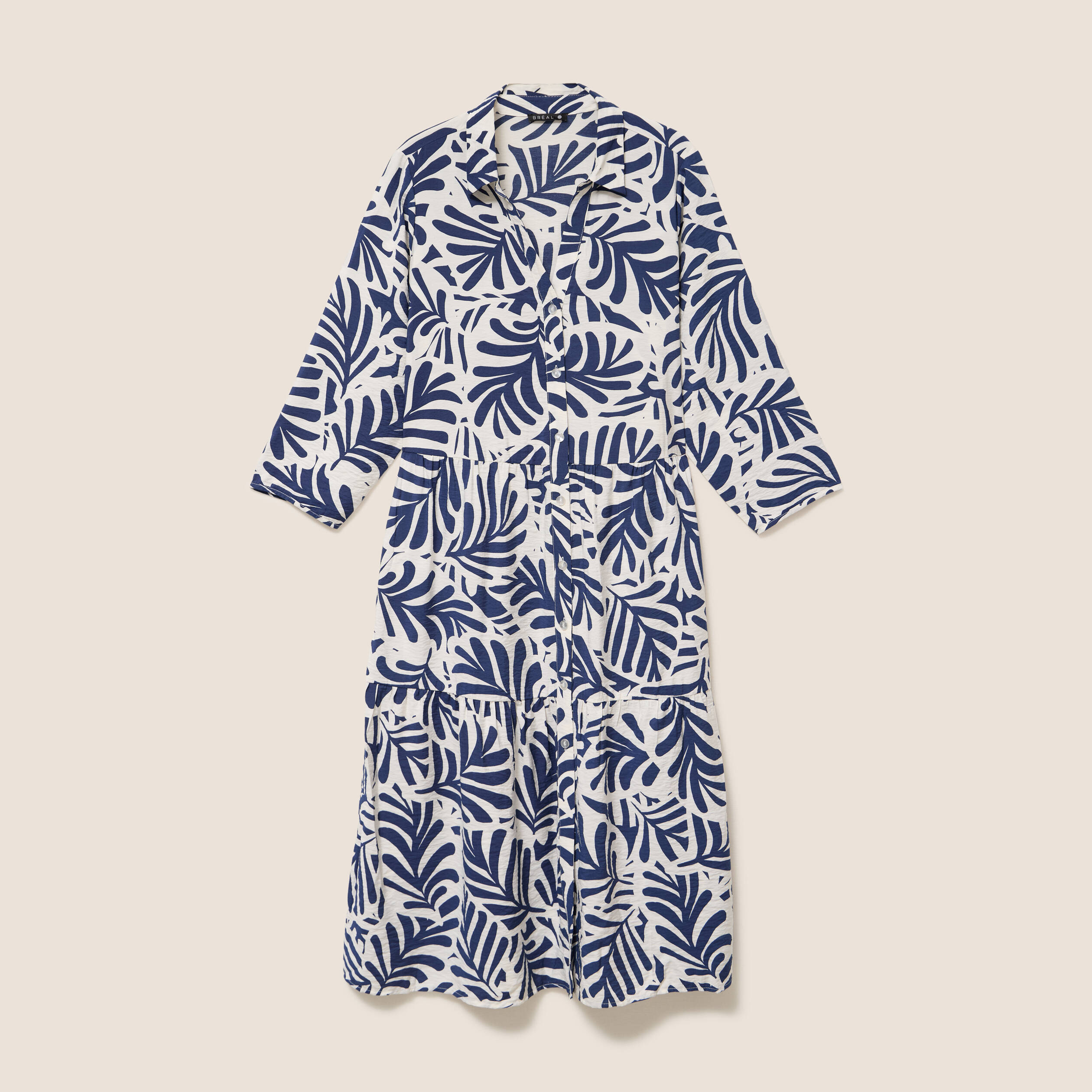 Robe fluide col am&eacute;ricain manches 3/4 blanc femme