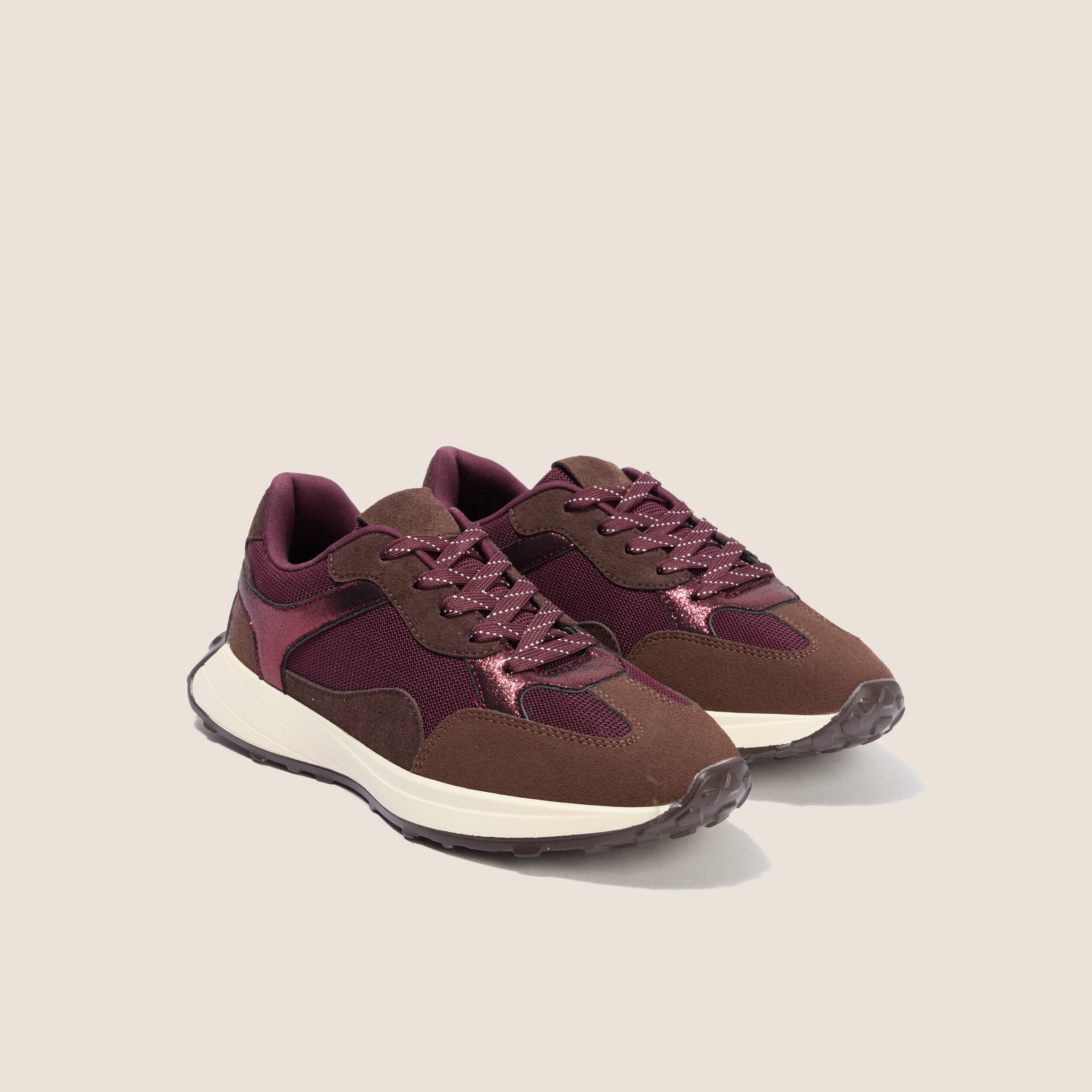 Basket semelle piquot aspect daim prune femme
