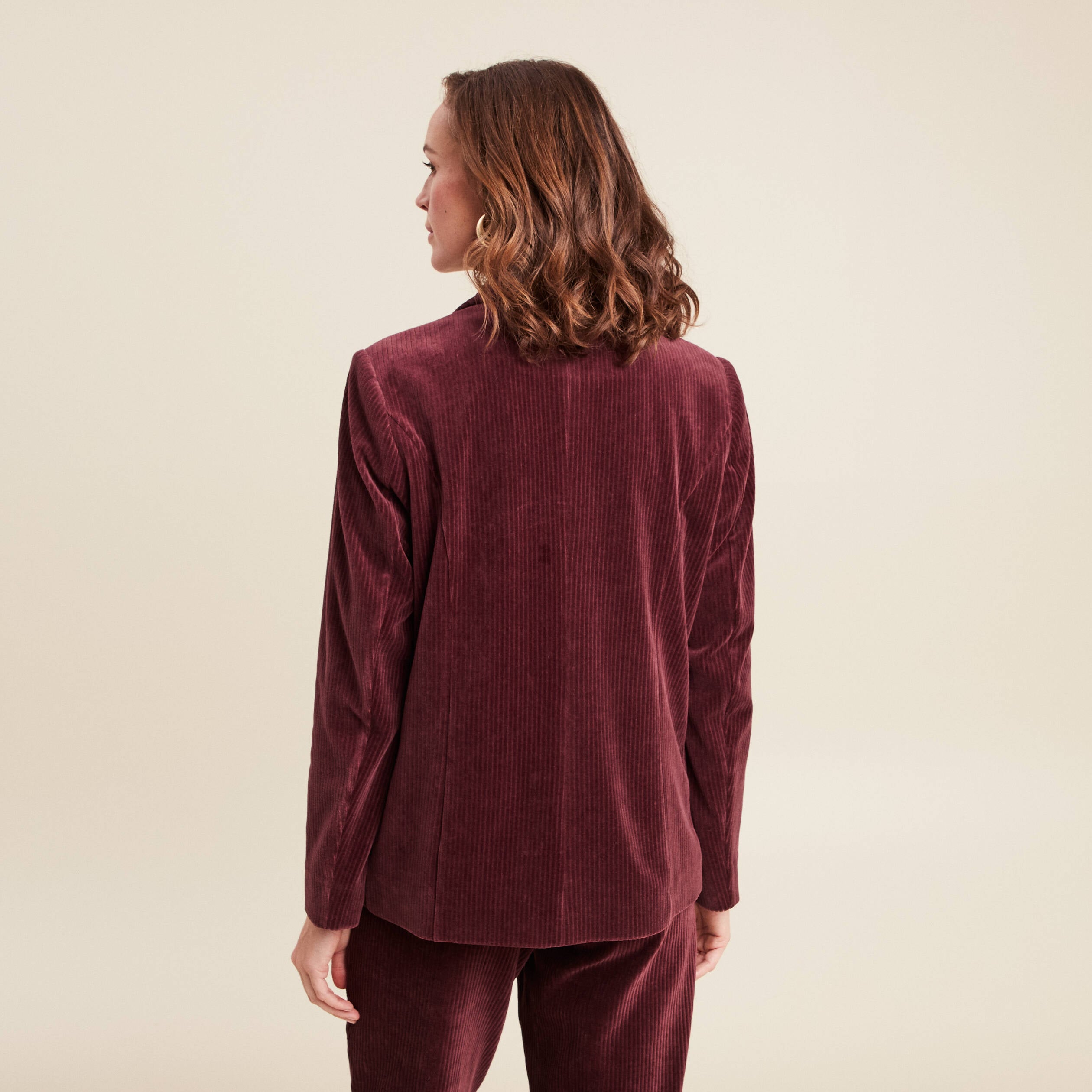 Veste tailleur velours bordeaux femme