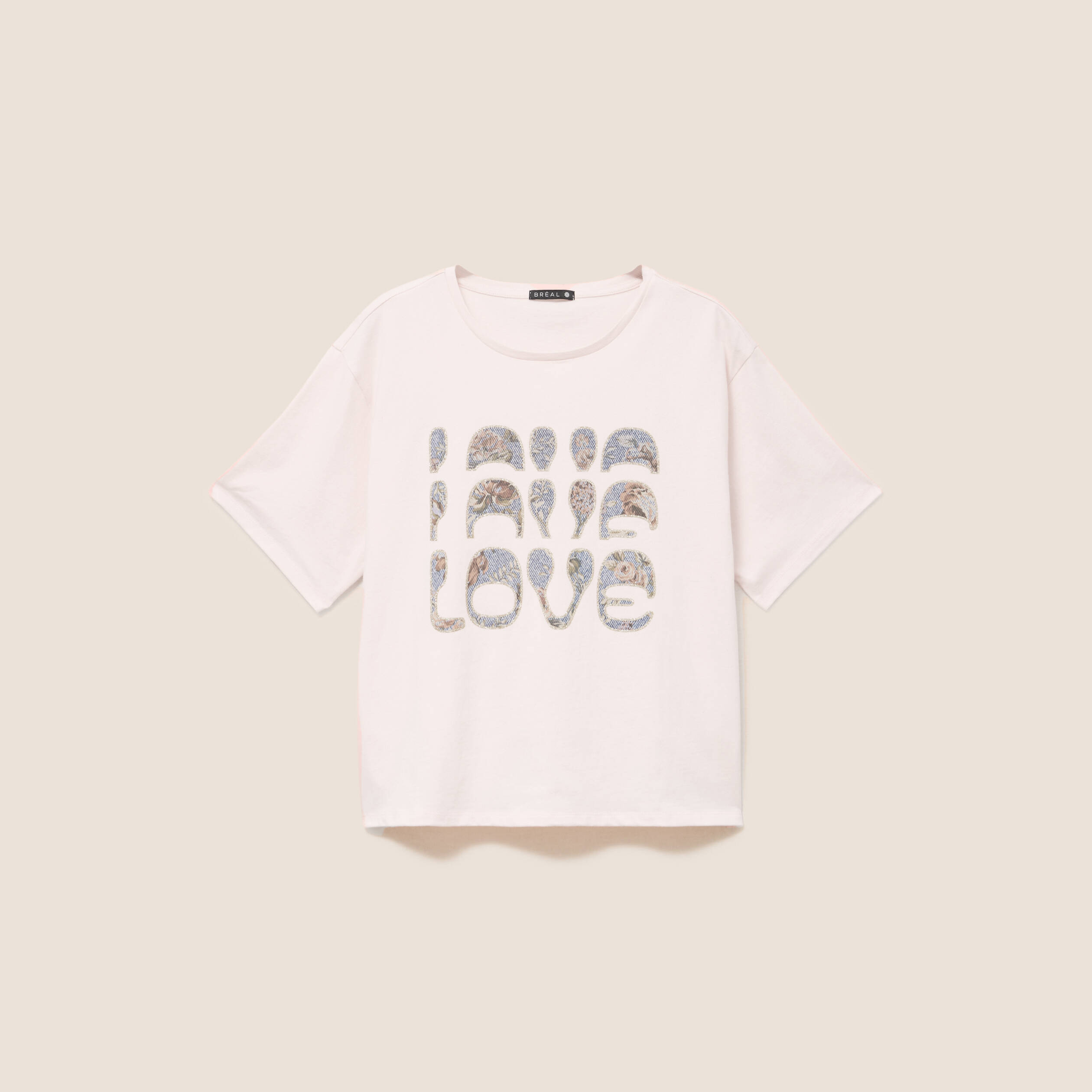 T-shirt col rond manches courtes rose clair femme