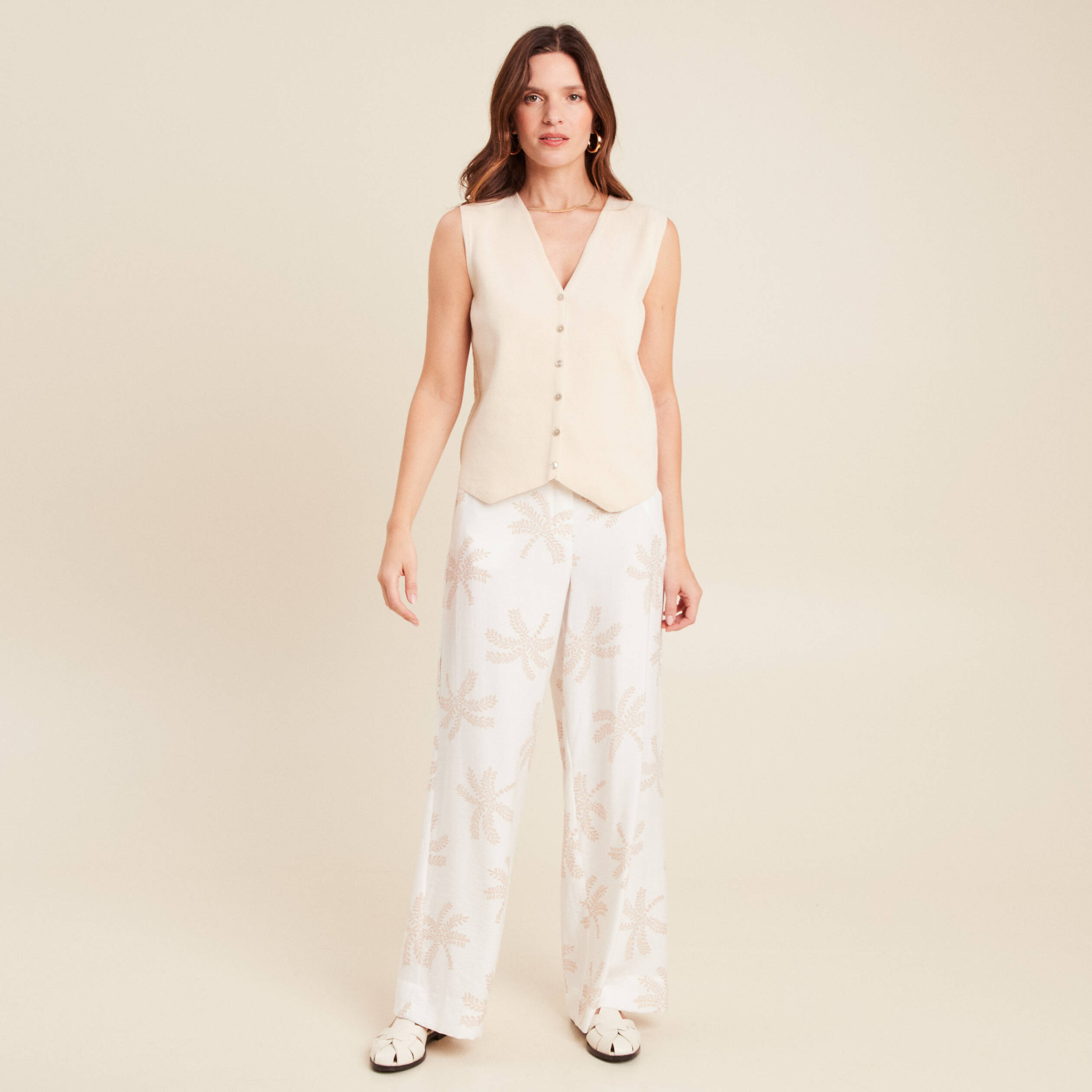 pantalon large taille haute beige femme Pantalon large taille haute beige femme