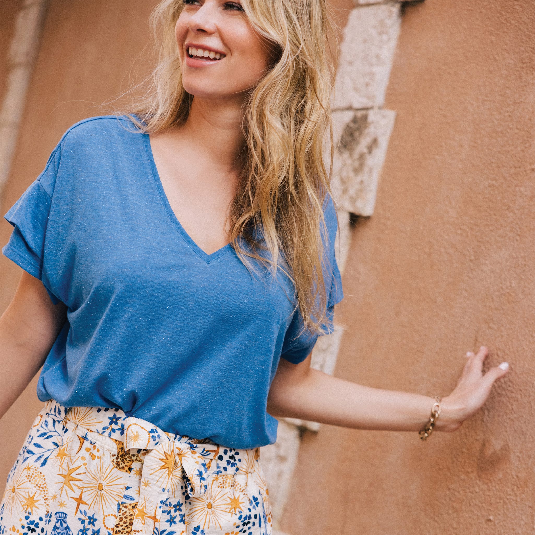 T-shirt manches courtes bleu femme