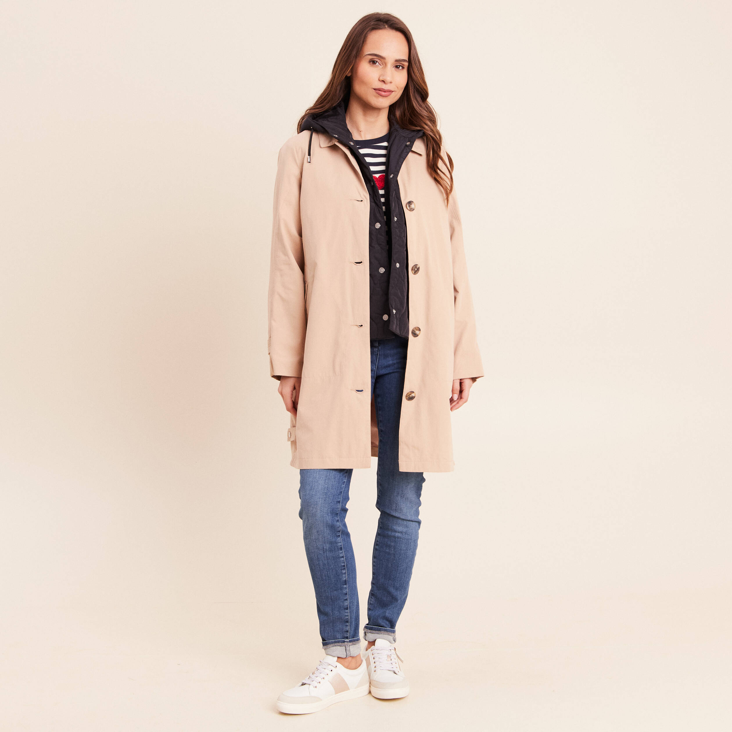 Trench doubl&eacute; satin&eacute; beige femme