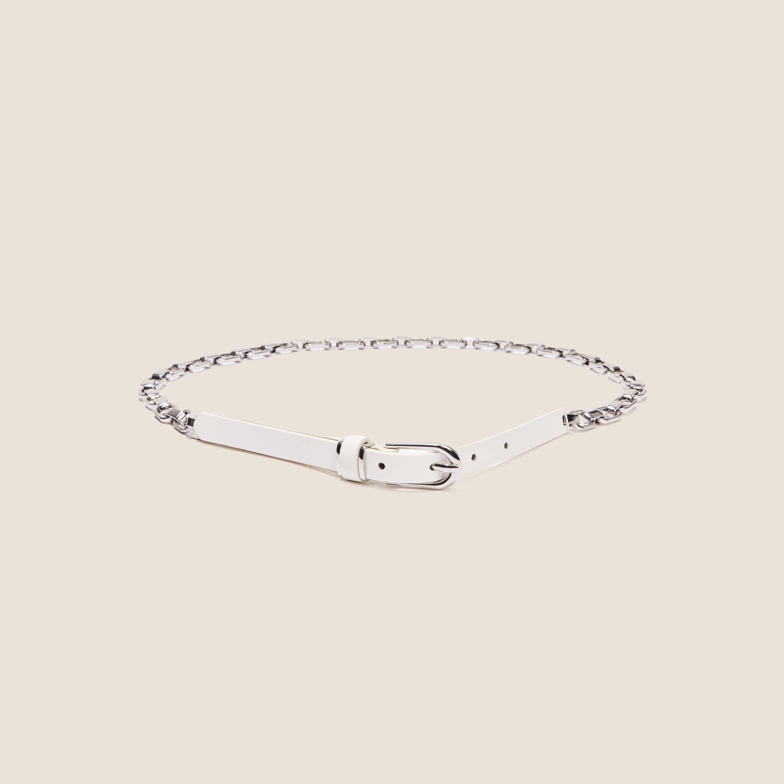 Ceinture fine détail chaîne ecru femme