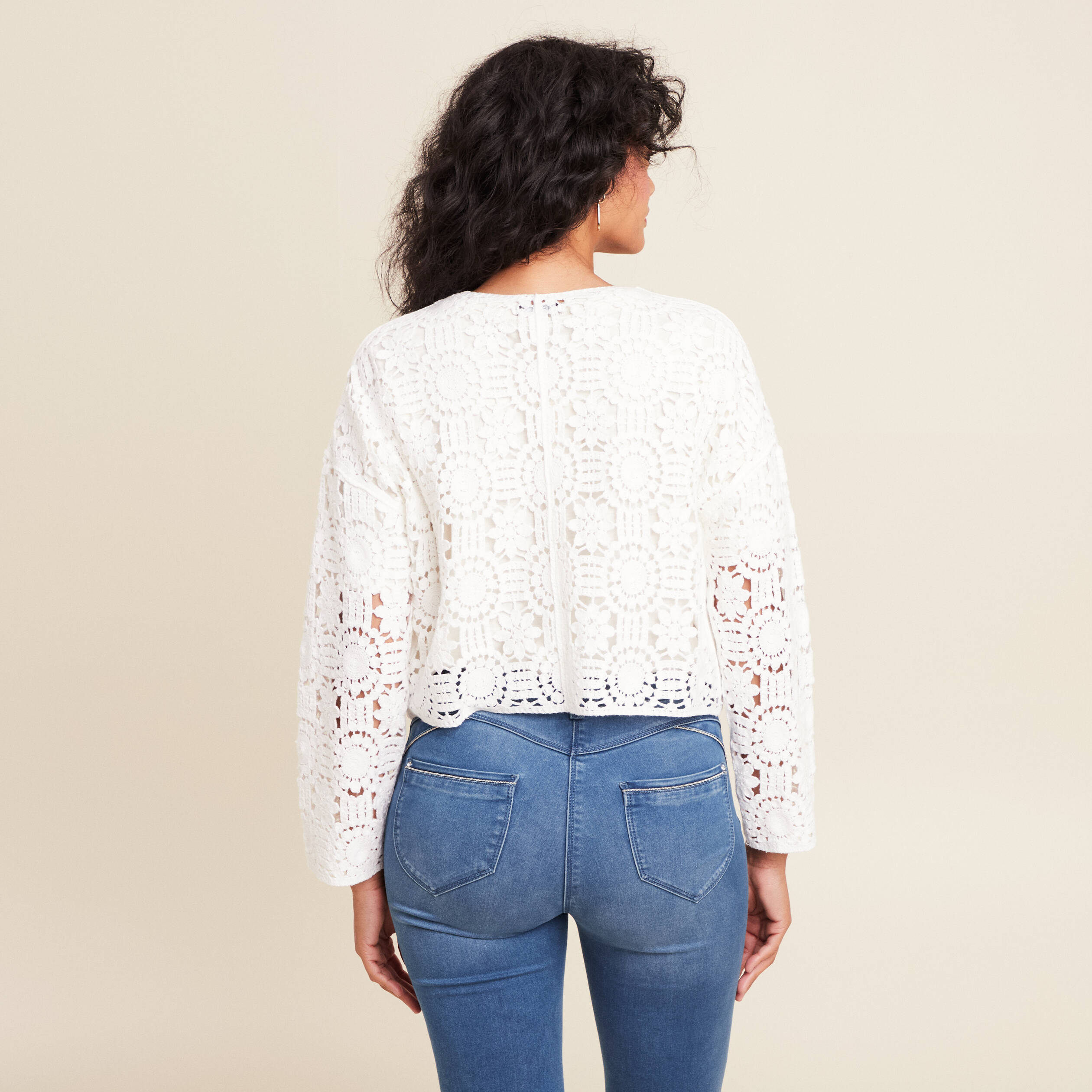 Gilet court manches longues ecru femme