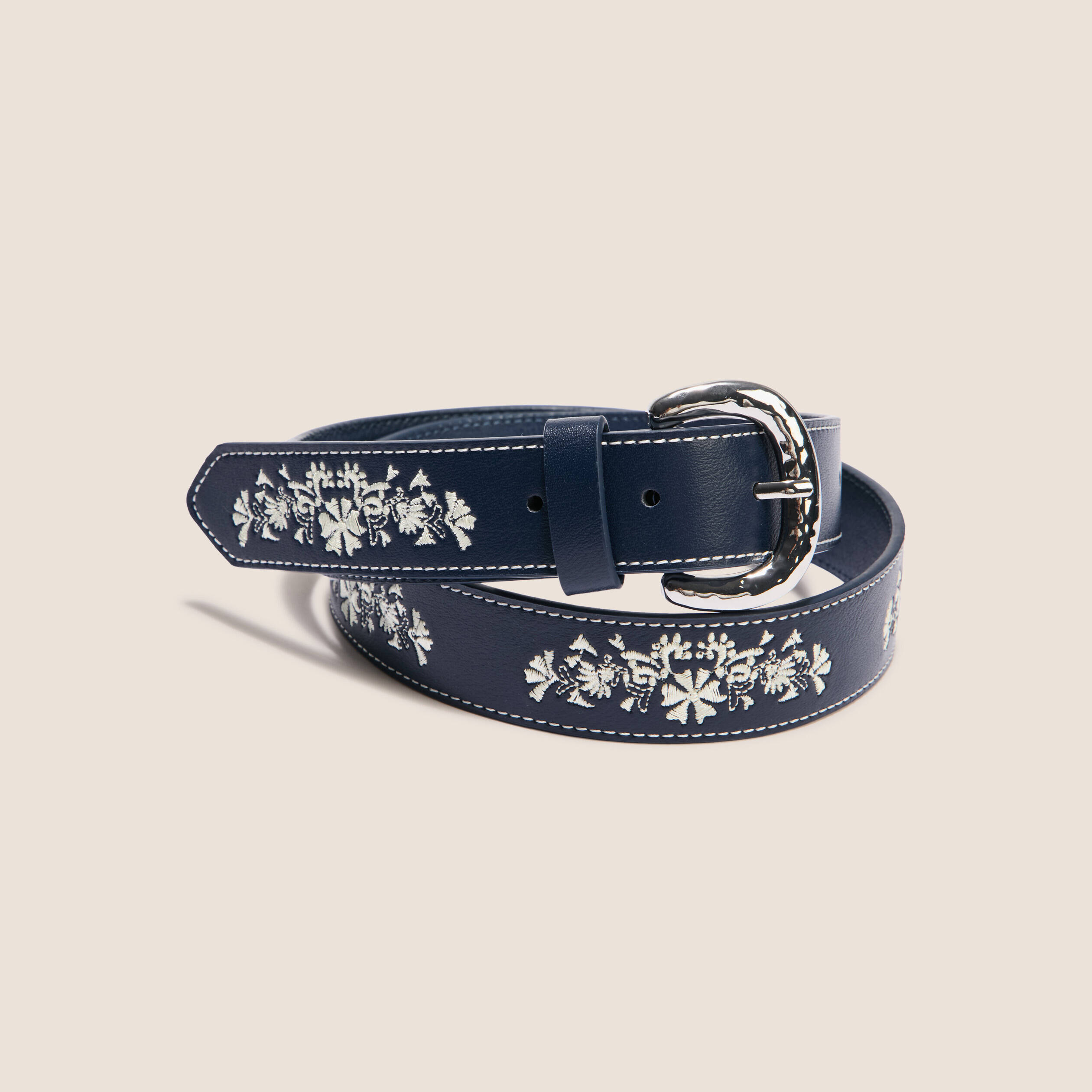 Ceinture large avec broderie bleu foncé femme