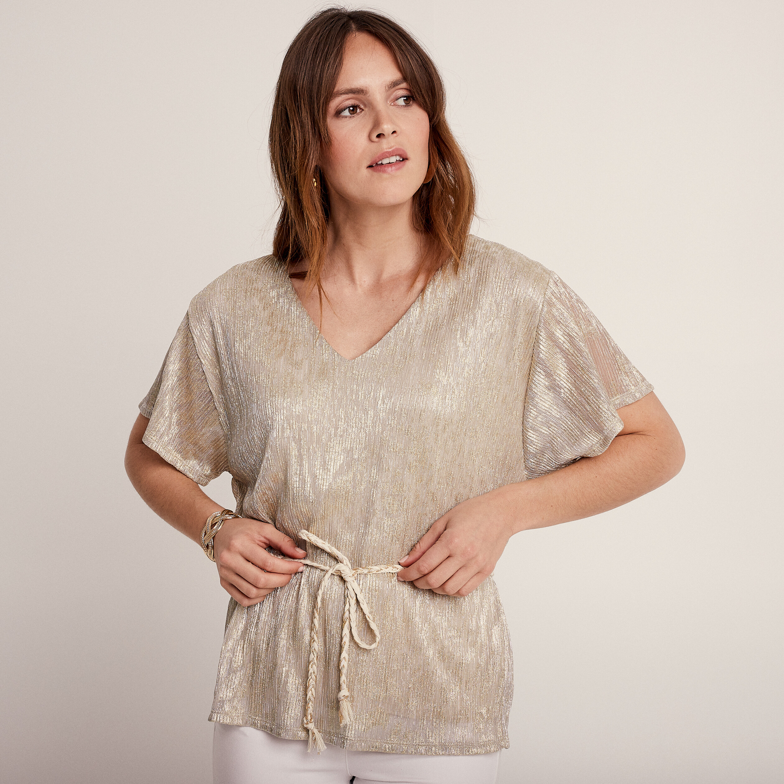 T-shirt manches courtes beige femme