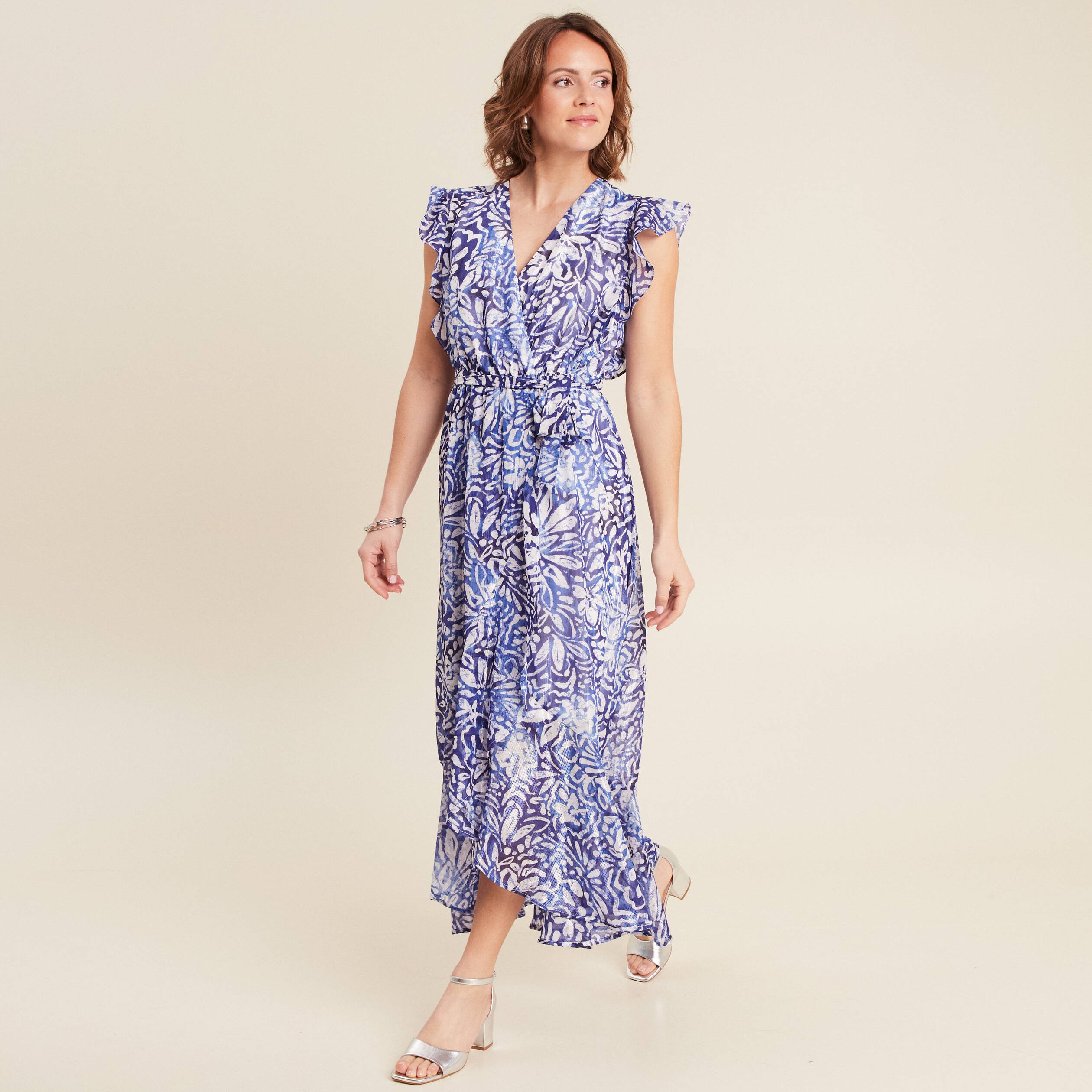 Robe longue portefeuille bleu femme