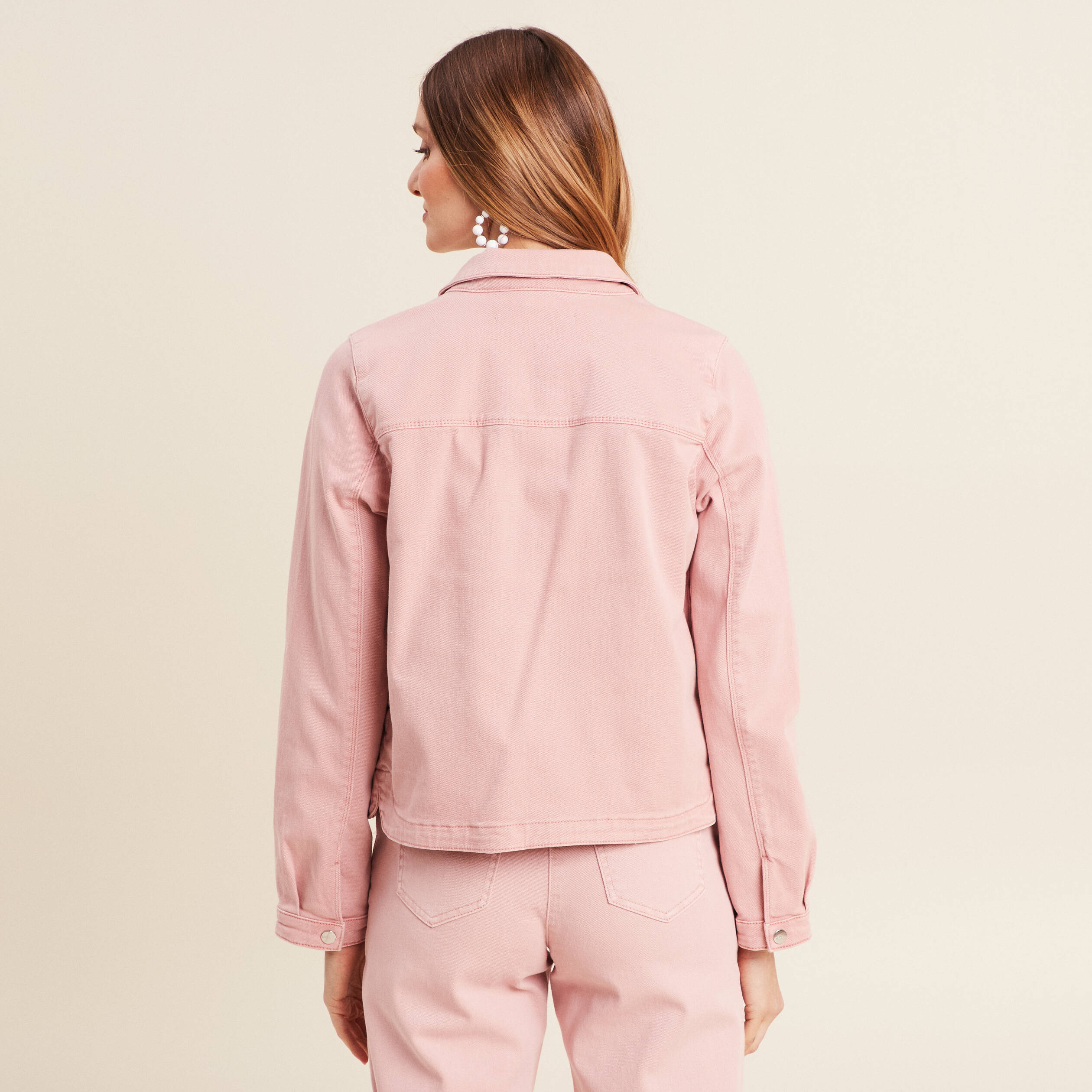 veste boutonnee en jean rose pastel femme Veste boutonnée en jean rose pastel femme