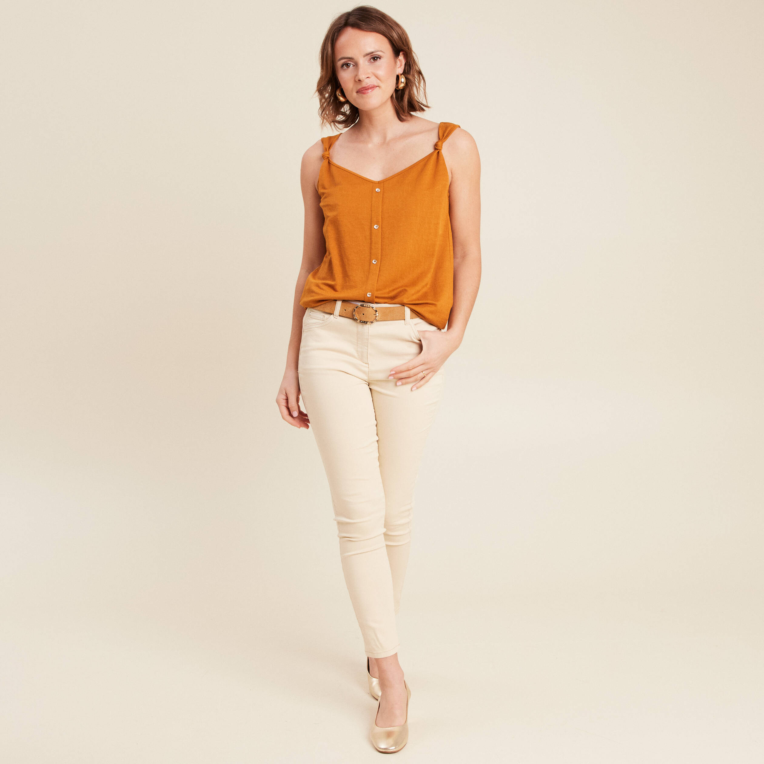 Débardeur sans manches camel femme