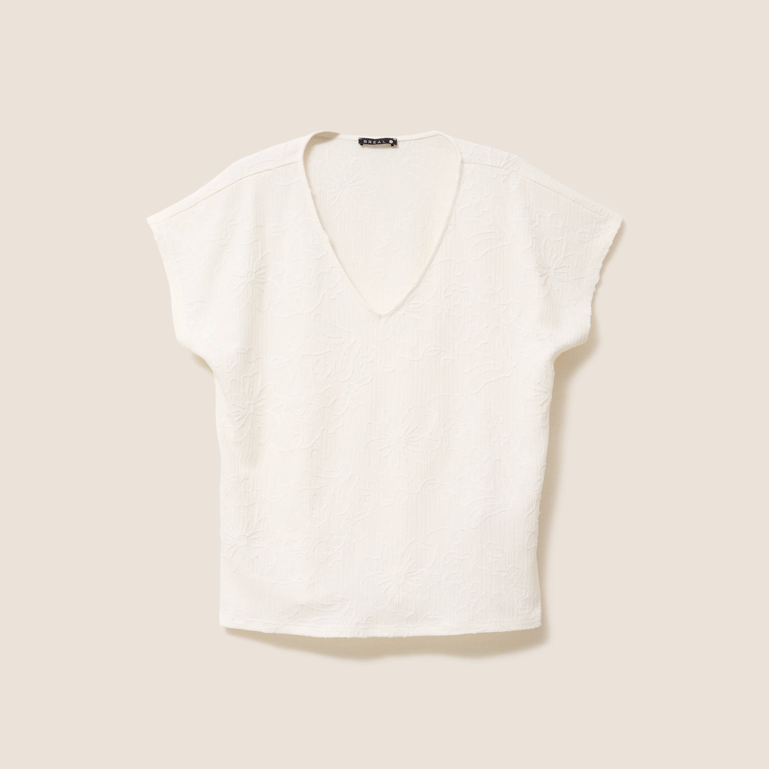 Blouse col v manches courtes ecru femme