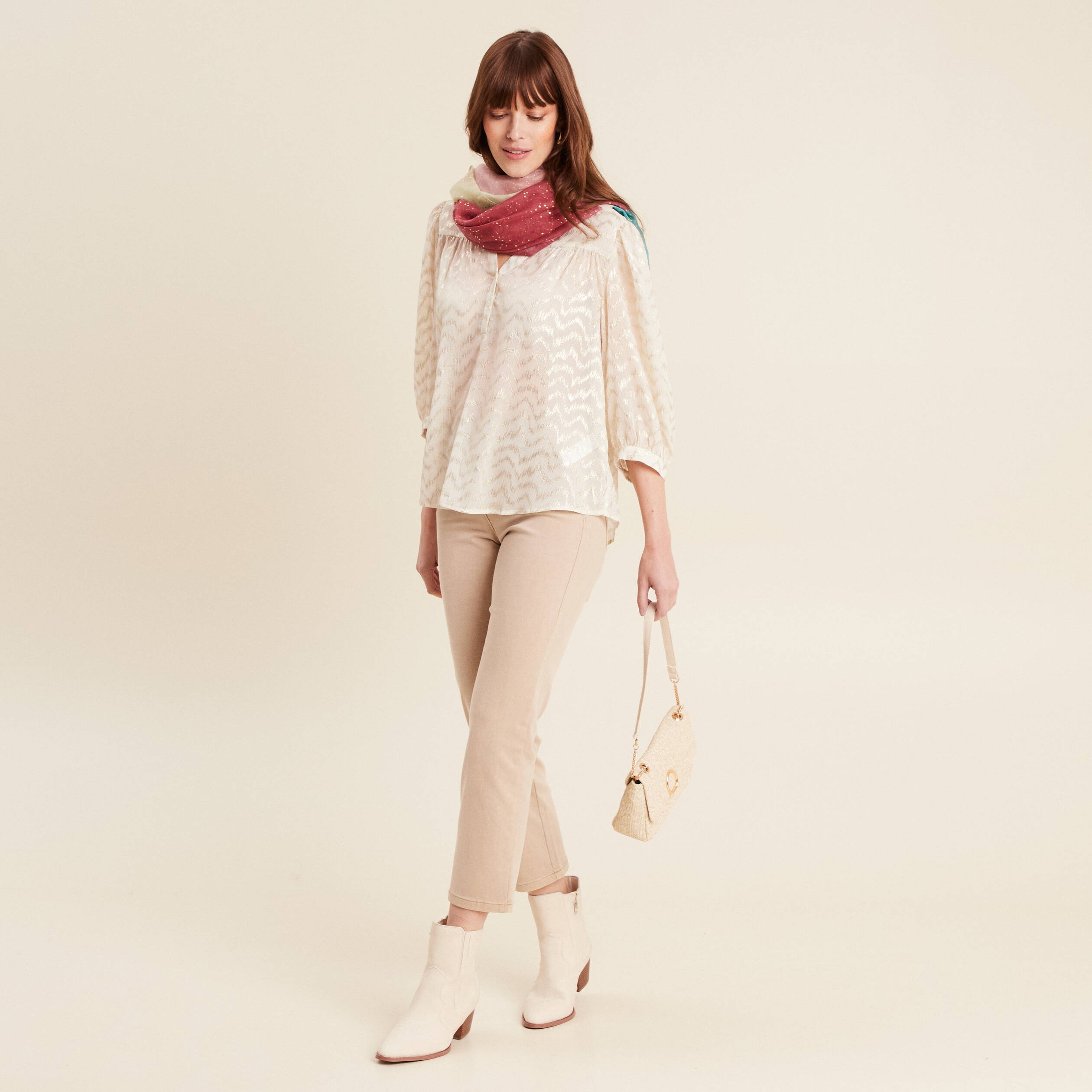 jean droit 78eme denim beige femme Jean droit 7/8ème denim beige femme
