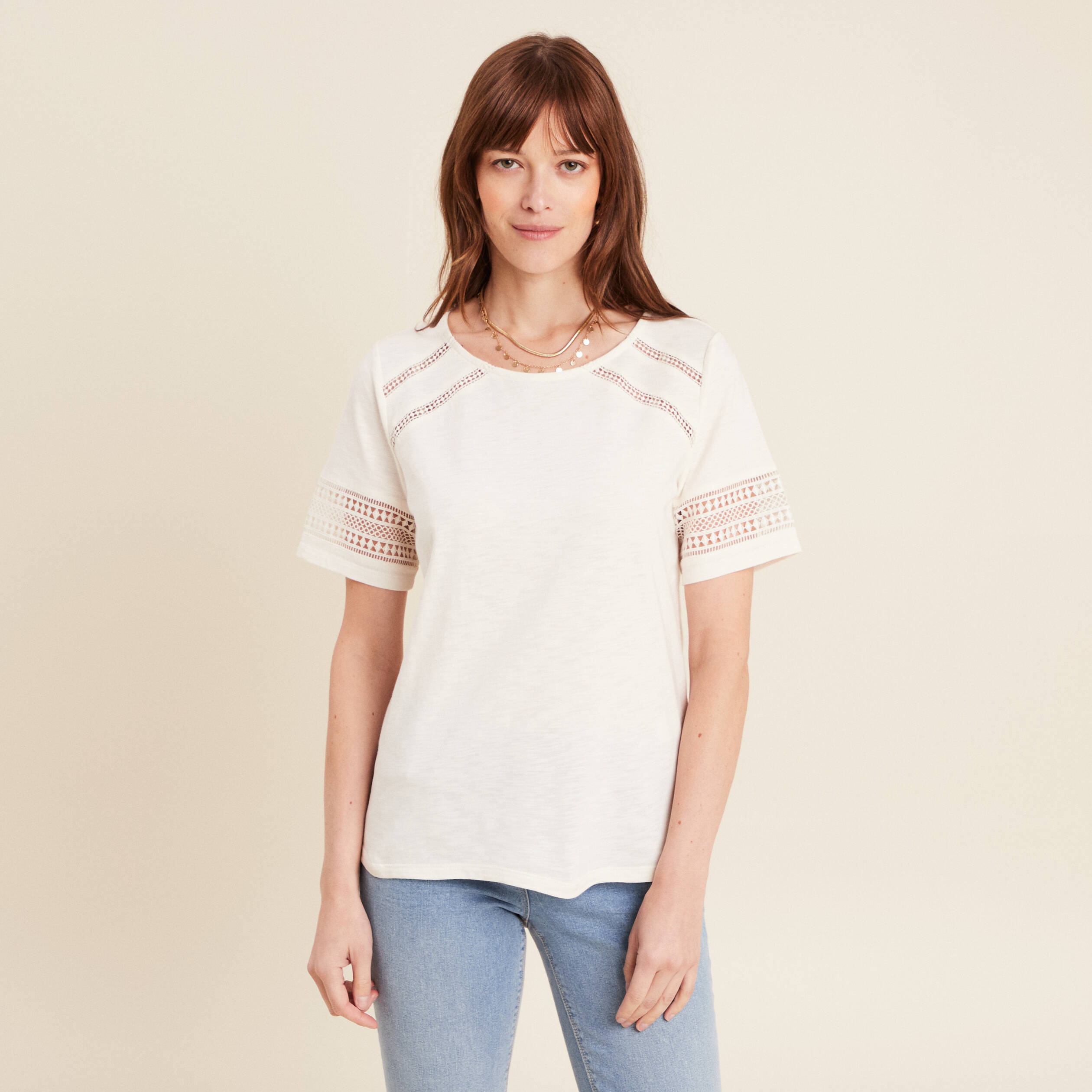 T-shirt manches courtes ecru femme
