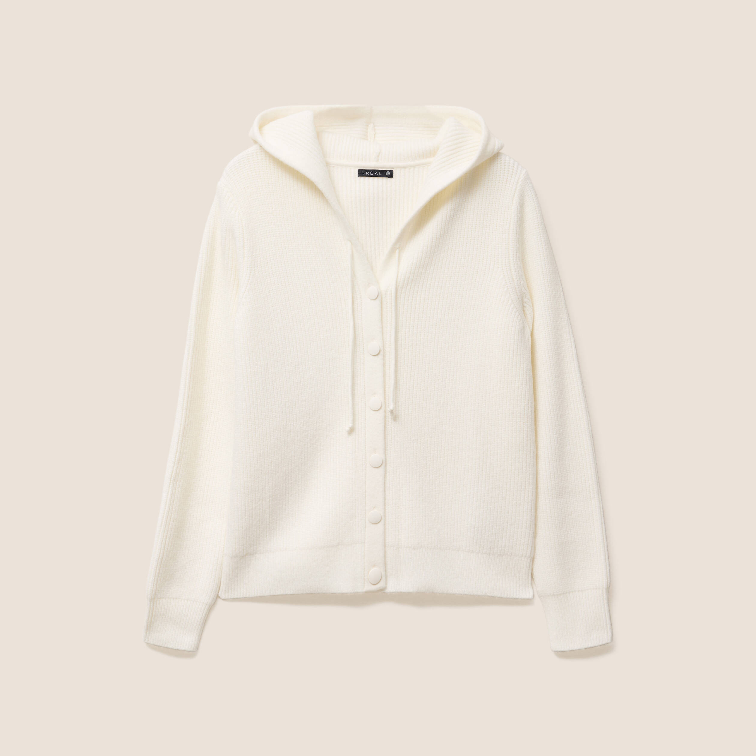Gilet mi-long à capuche bas resserré ecru femme