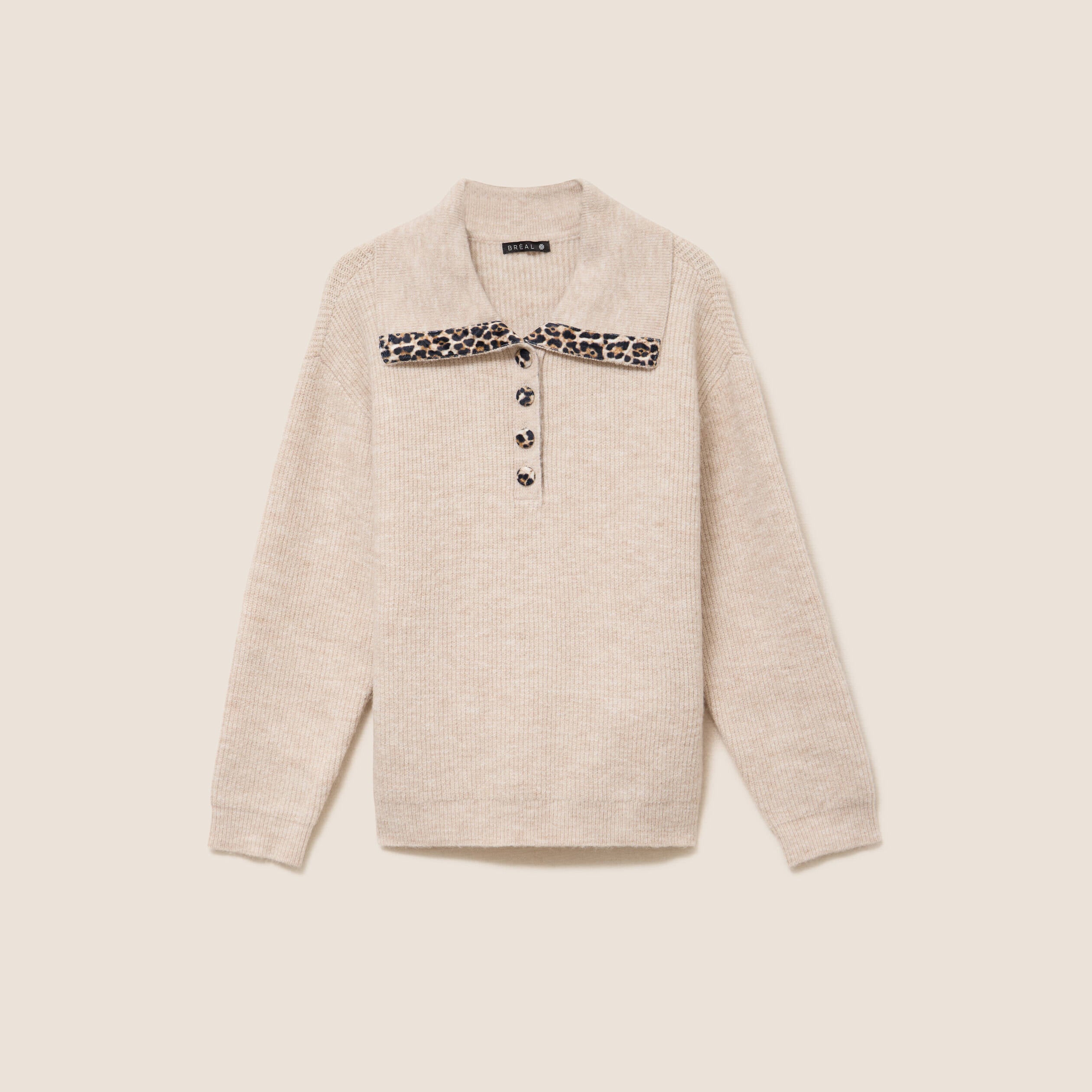 Pull droit manches longues beige femme