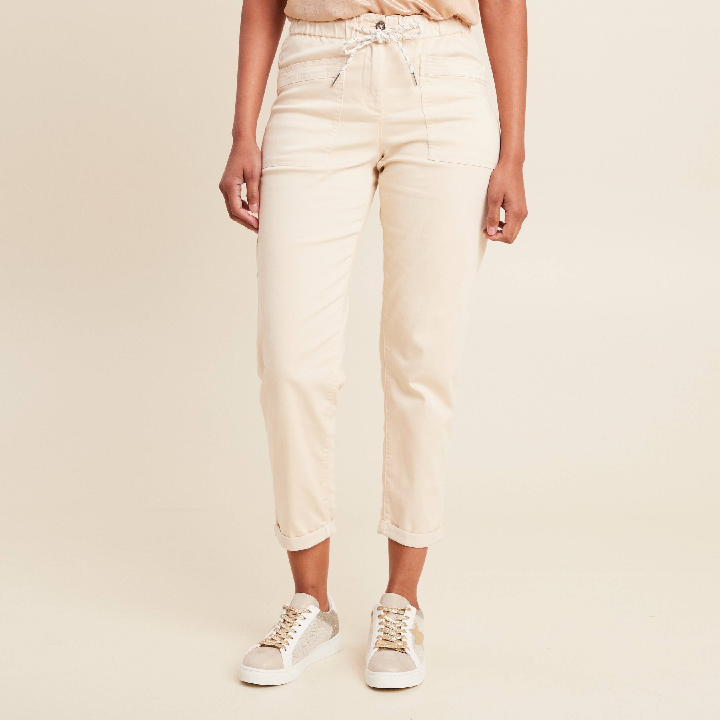 Pantalon coupe mom 7/8&egrave;me ivoire femme
